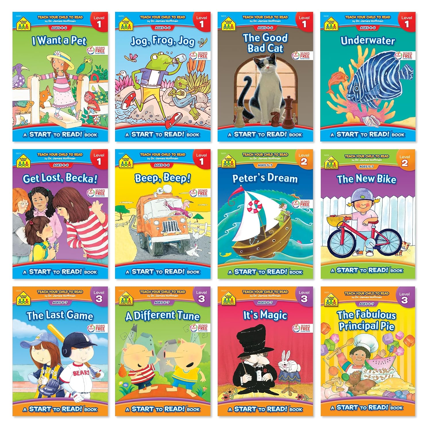 School Zone Start to Read! 12-Book Set - Progressive Reading Levels 1, 2 and 3: 192 Pages, Preschool, Kindergarten, 1st Grade, 2nd Grade, Beginning Readers, Ages 4-7 (Start to Read! Book Series)