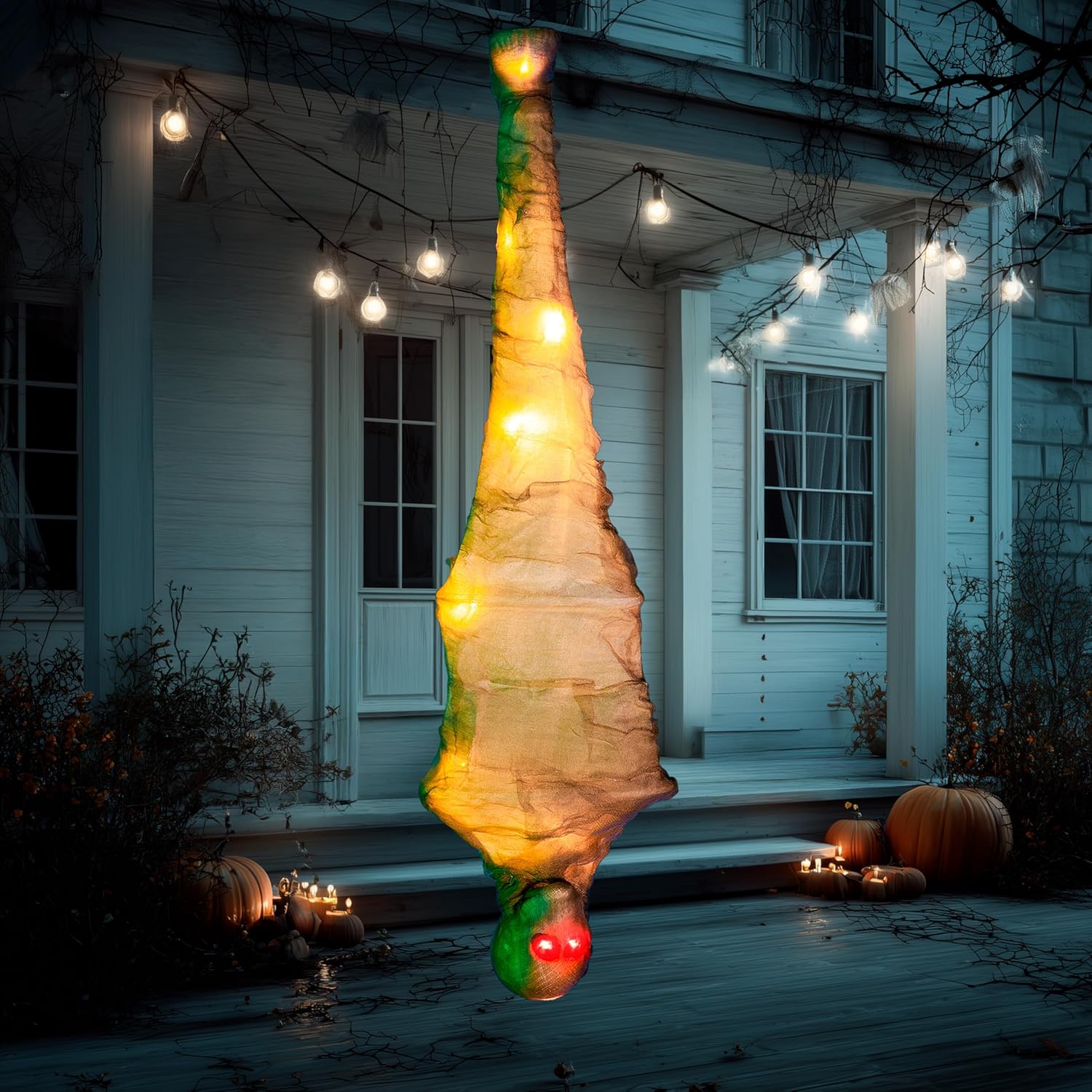 JOYIN 47" Halloween Decorations Hanging Cocoon Corpse, Halloween Indoor Decor, Light Up Corpses Skeleton, Scary Outdoor Decoration, Dead Body Prop for Haunted House Yard Outside Decor