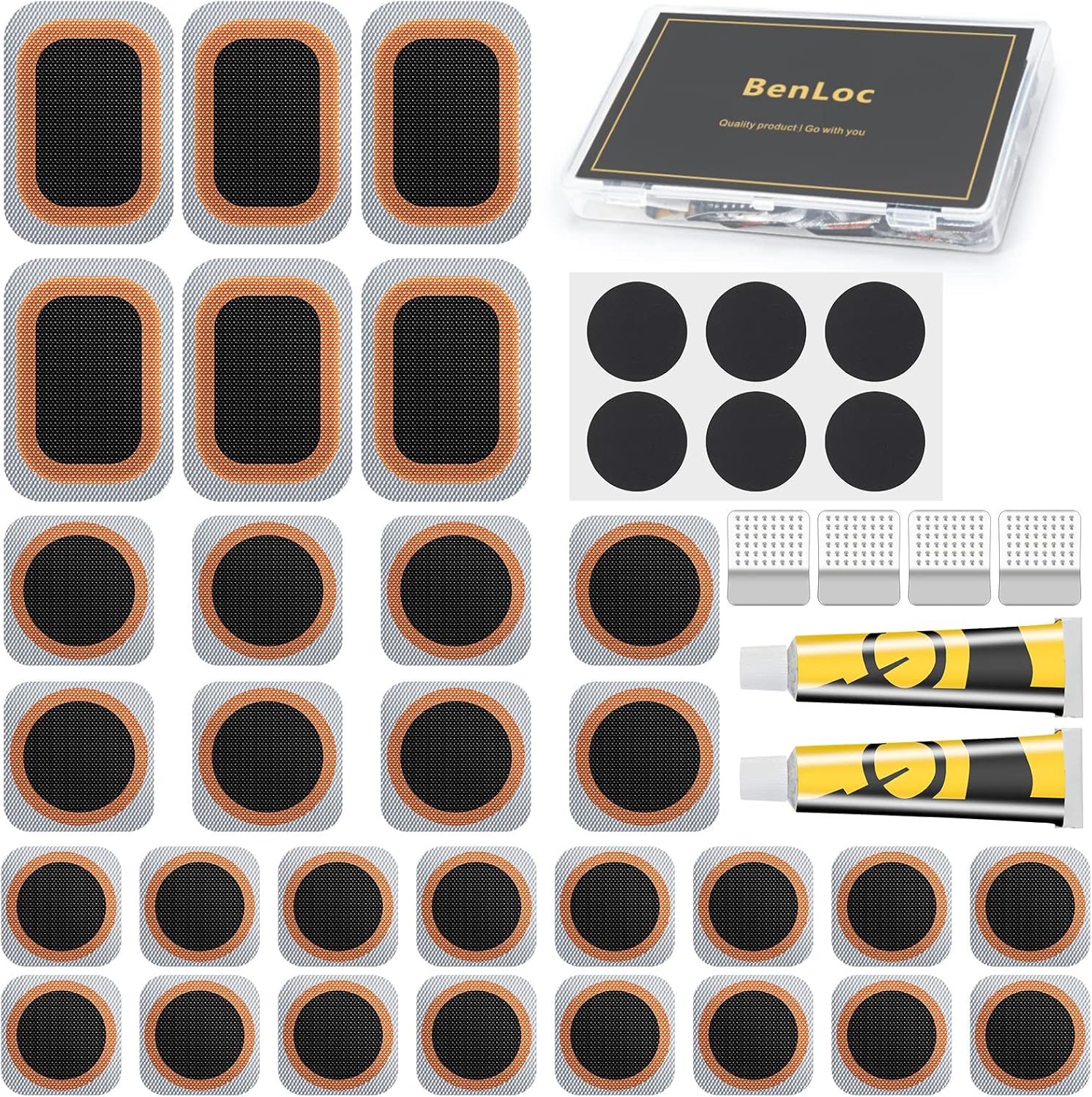 Bike Tire Repair Kit - Bycicle Inner Tube Puncture Patch Kits with 32PCS Vulcanizing Patches,Metal Rasp, for Motorcycle BMX Cycling MTB Road Mountain Bicycle