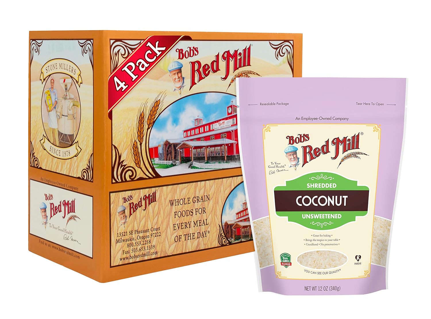 Bob's Red Mill Shredded Coconut (Unsweetened), 12-ounce (Pack of 4)