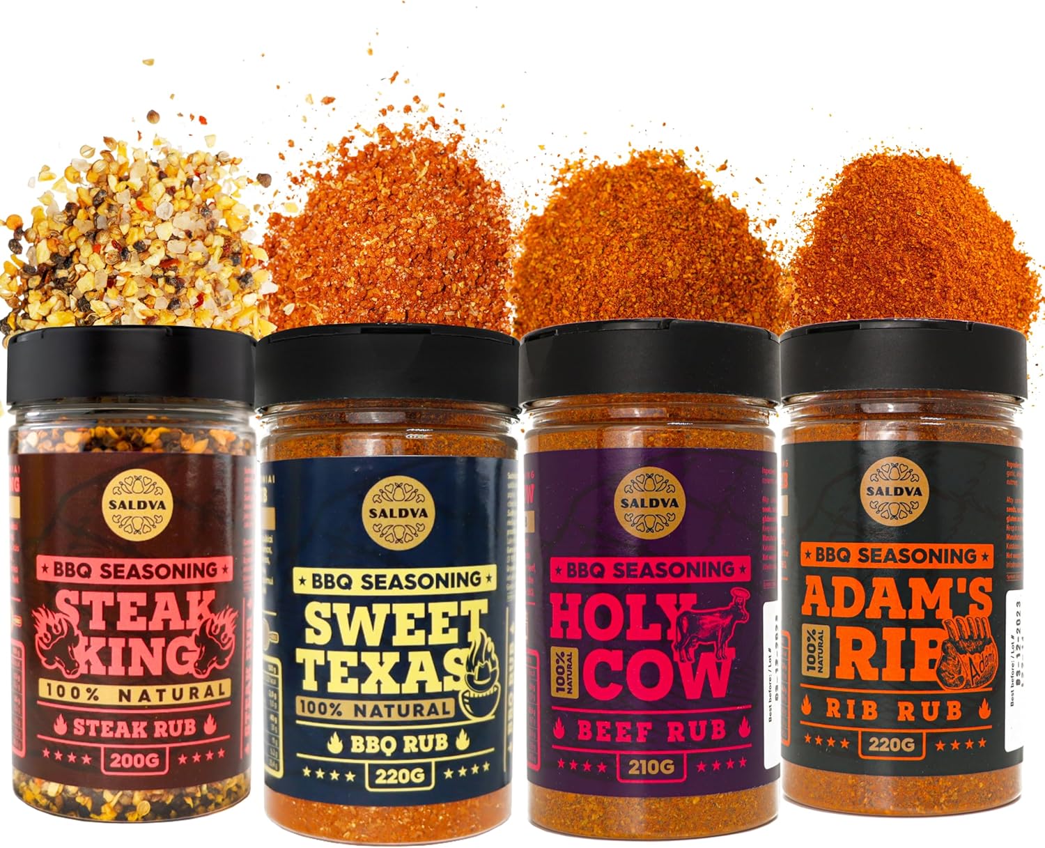 Meat Lovers Selection of Premium BBQ Seasonings - Holy Cow, Sweet Texas, Steak King & Adam's Ribs BBQ Rubs | Pack of 4 | 100% Natural | Spice Gift For Foodie