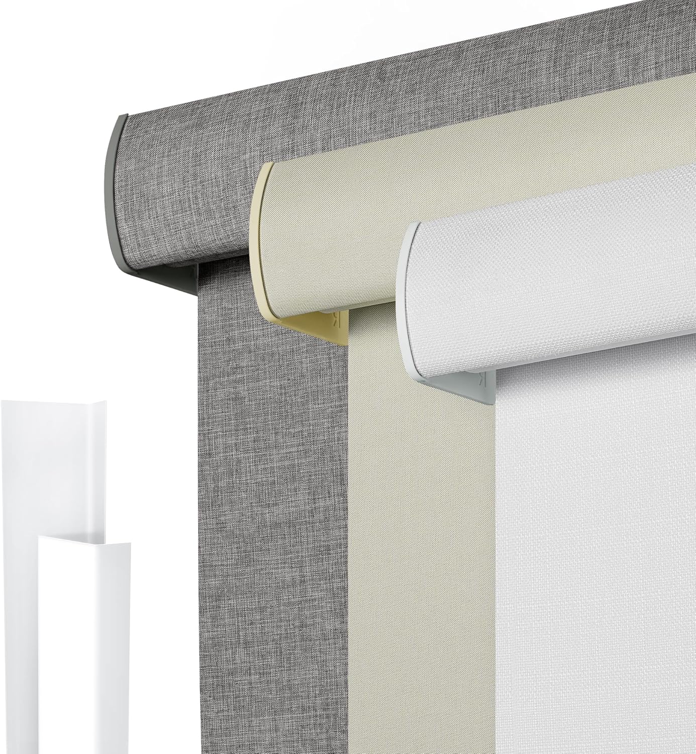 Blackout Roller Shades for Windows, Linen Fabric Cordless Roller Blinds with Cassette Valance, Thermal Insulated UV Protection,Window Shades for Home,Office Bedroom,White,Custom Sizes