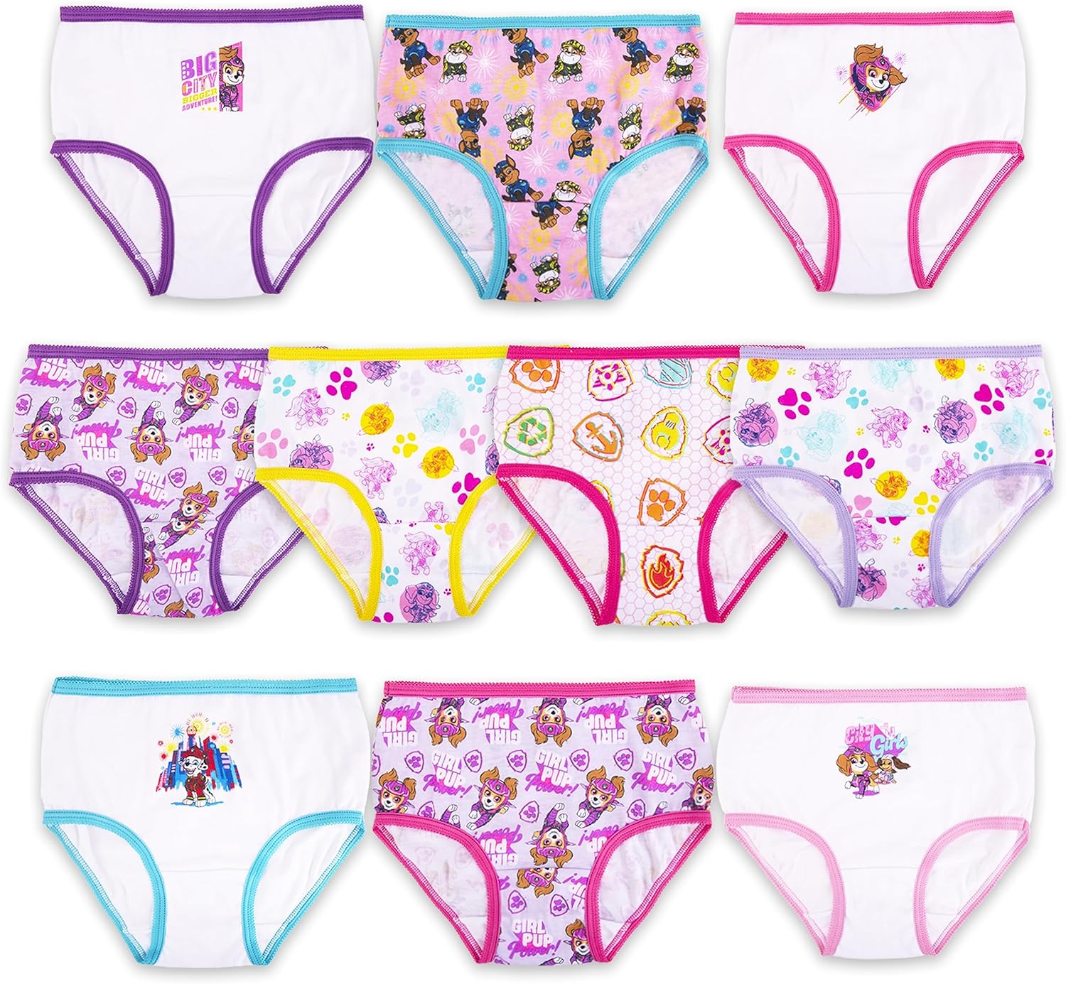 Paw Patrol Girls' 100% Combed Cotton 10-Pack Underwear Available with Chase, Skye, Rubble and More in Sizes 2/3t, 4t, 4, 6, 8