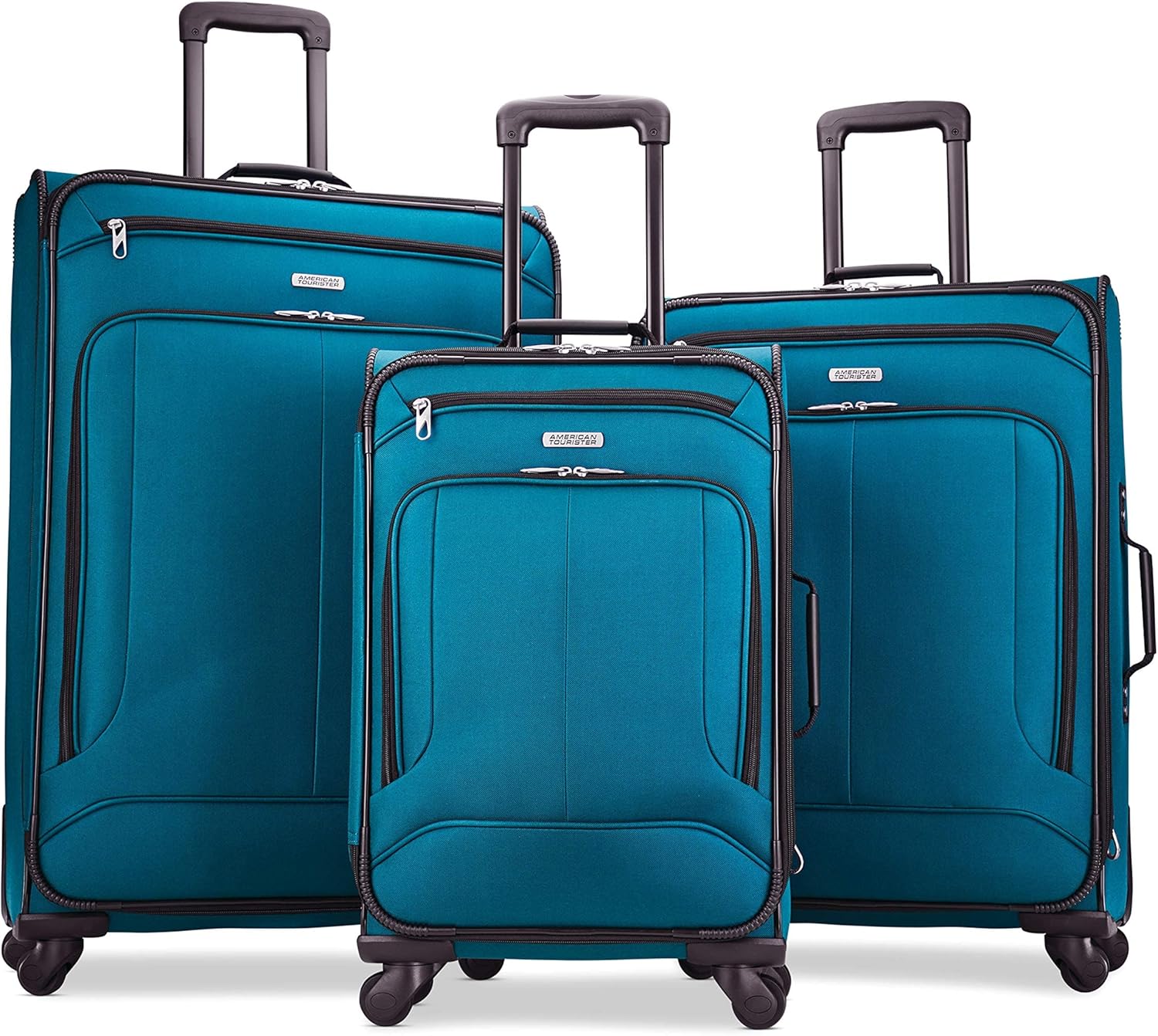 American Tourister Pop Max Softside Luggage with Spinner Wheels, Teal, 3-Piece Set (21/25/29)