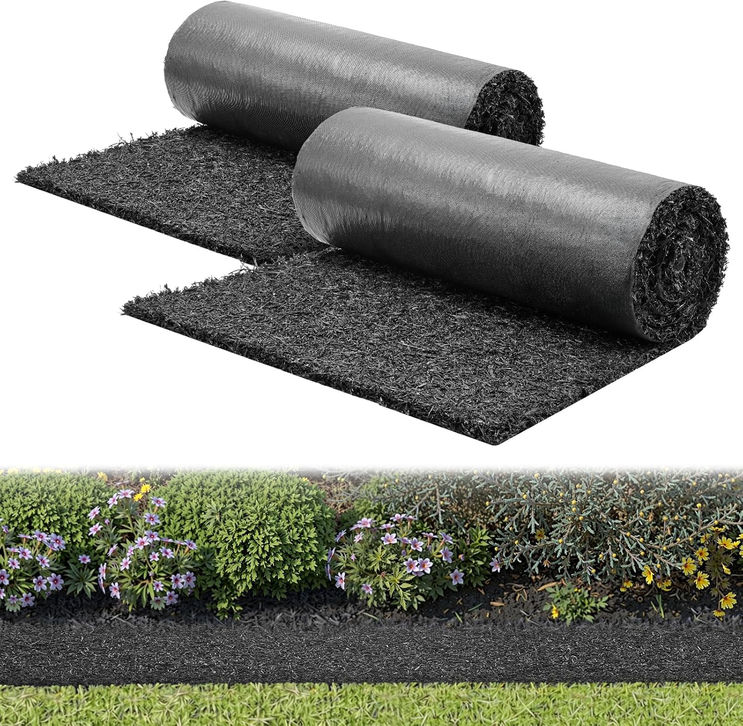 VEVOR Rubber Mulch Mat Roll, 2 Rolls 96 x 24 in Recycled Rubber Mulch Mat, 0.5 Thick Cuttable, Reduced Weed Growth, Natural-Looking Weed Barrier Mat, Permanent Walkway Pathway for Landscaping