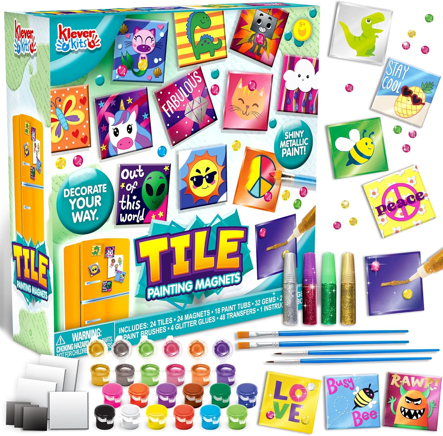 JOYIN 24 Magnetic Mini Tiles Art Kit, Creativity DIY Paint, Arts and Crafts for Kids, DIY Supplies for Party Favors, Family Activity, Birthday Present, Toys Gifts for Boys and Girls