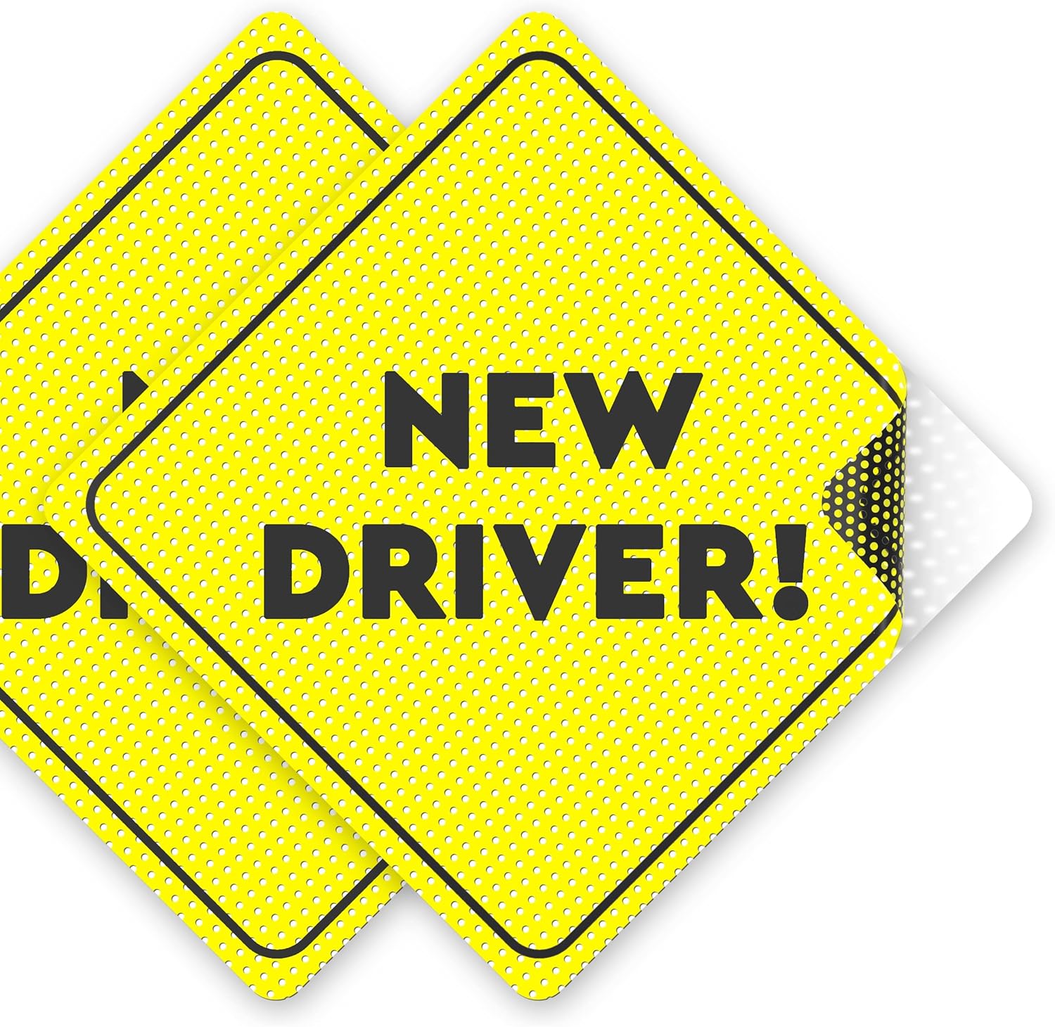 New Driver Sticker Sign for Car - Essential Signs for Learner Drivers - 5"X5" - 2 Pack - Non-Magnetic Stickers - Bright Yellow and See-Through When Reversing - Use with P Sign or L Plate