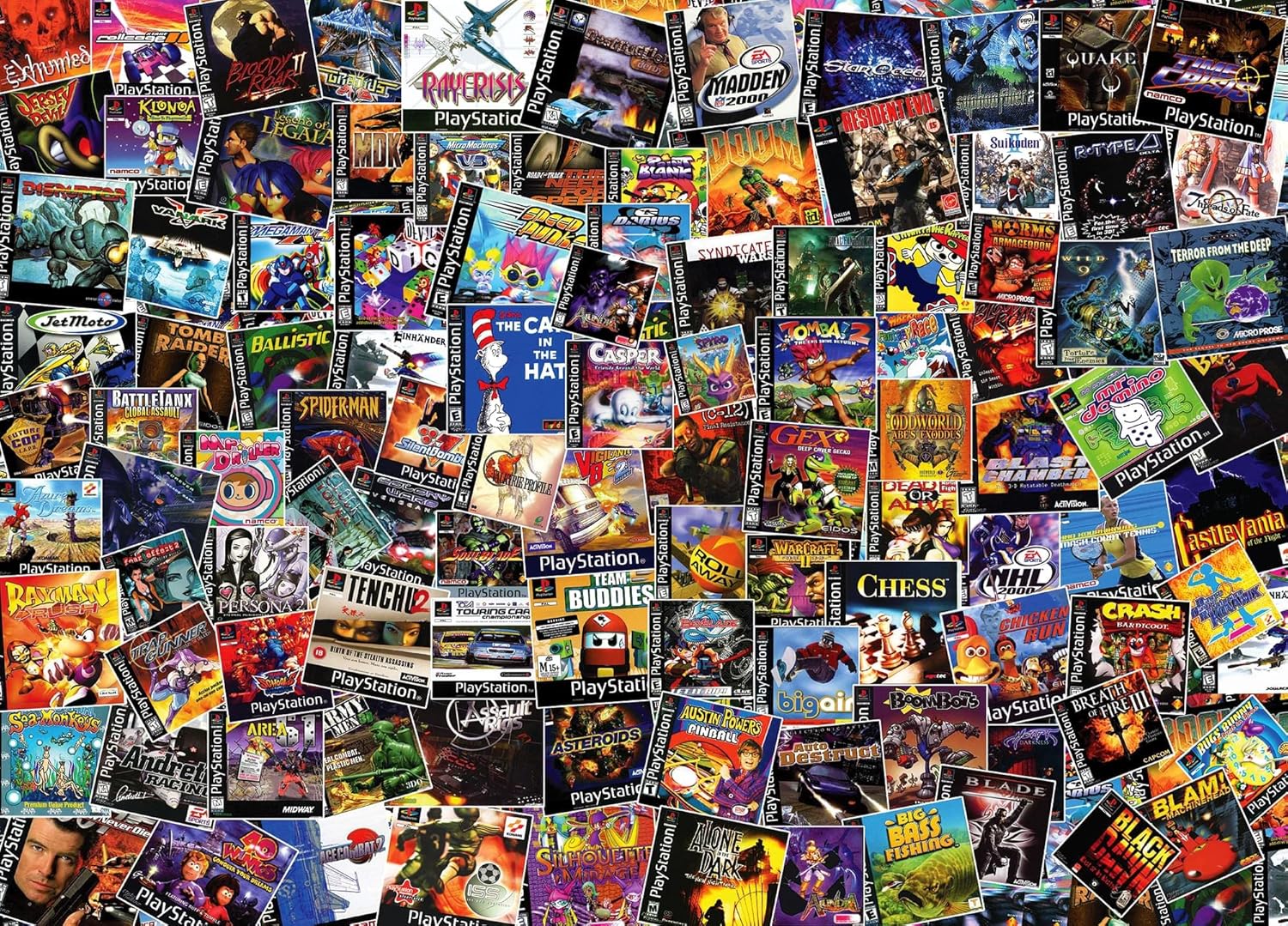 Toynk Video Game Box Collage Puzzle | Jigsaw Puzzle 1000 Pieces for Adults & Kids | Interactive and Fun Brain Teaser for Retro Gaming Enthusiast Featuring Classic PlayStation Box Art | 28x20 Inches