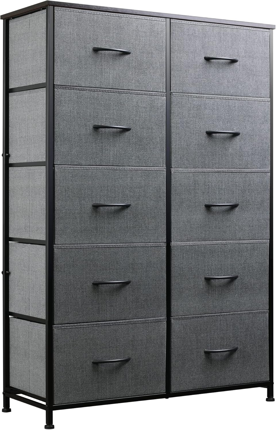 WLIVE Tall Dresser for Bedroom with 10 Fabric Drawers, Organizer Units for Living Room, Clothing, Closet, Storage Tower with Cabinet, Metal Frame, Wooden Top, Furniture, Dark Grey