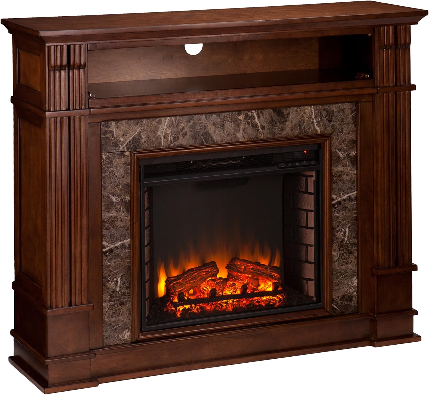 SEI Furniture Highgate Electric Hidden Media Shelf Fireplace, Whiskey Maple/Faux Granite
