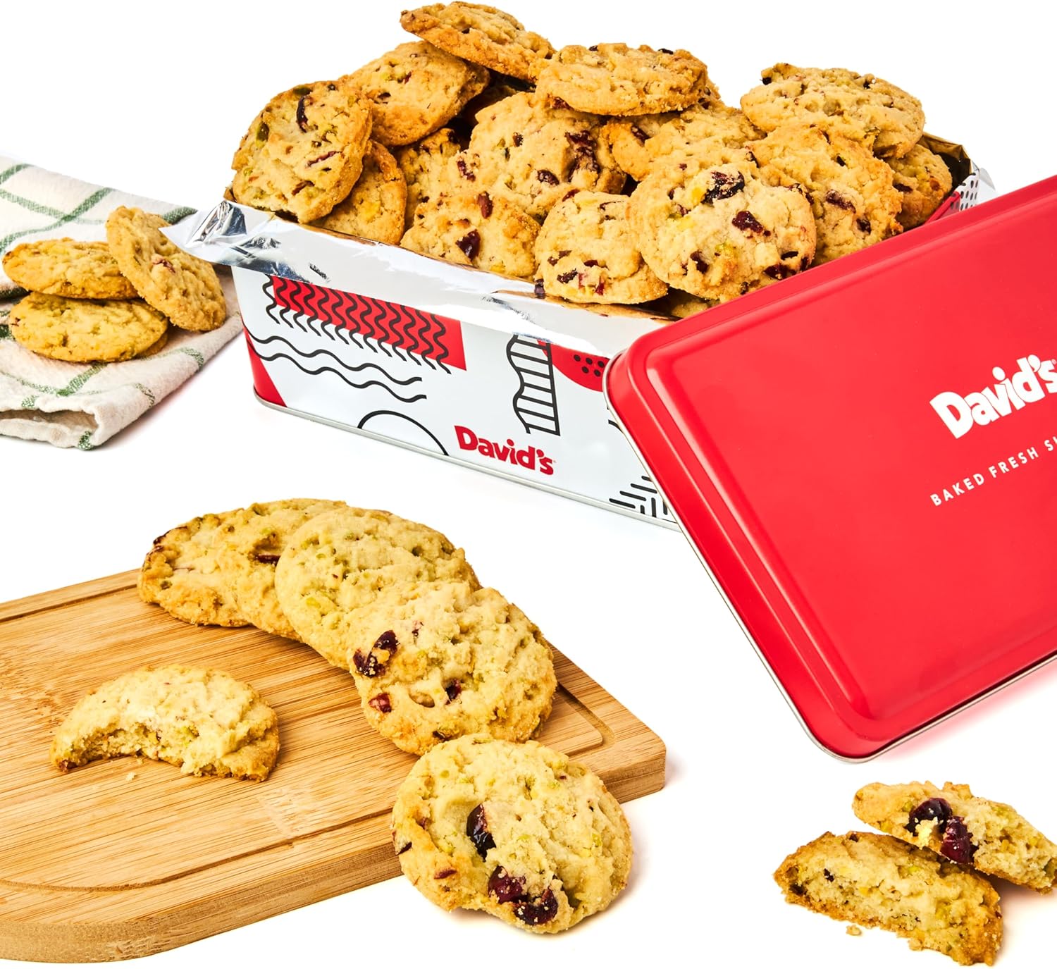 David's Cookies Cranberry Pistachio Biscuits Sweet Sampler Tin - Irresistible Crunch, Snacks And Bakery Treats - Ideal for Snacking And Gifting - Delicious Gourmet Food Gift For All Occasions 9.3oz