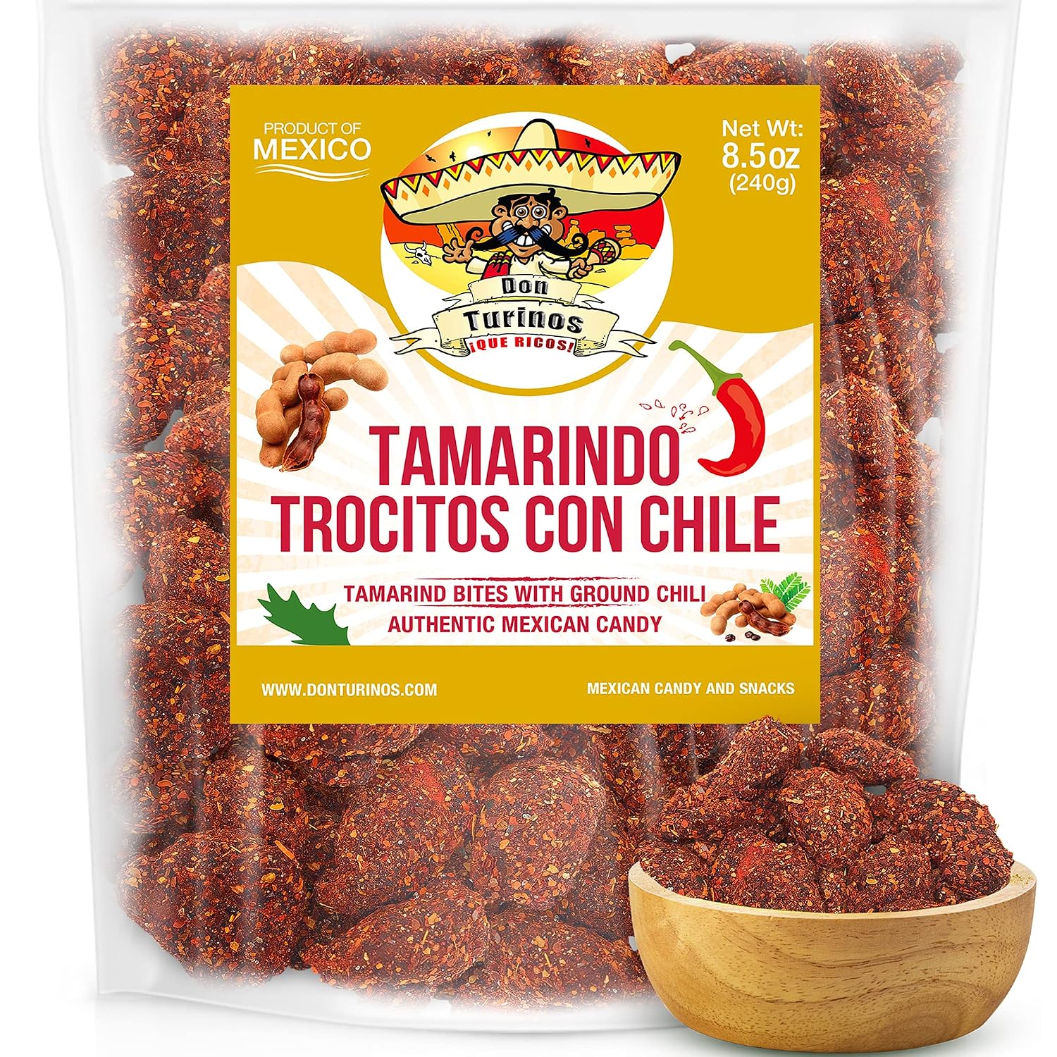 Tamarindo De Frutas Con Chile, Authentic Mexican Tamarind Candy with Chili, Sweet, Tangy and Spicy. Dulce De Tamarindo 8.5 oz. Contains Seed. Bag by Don Turinos