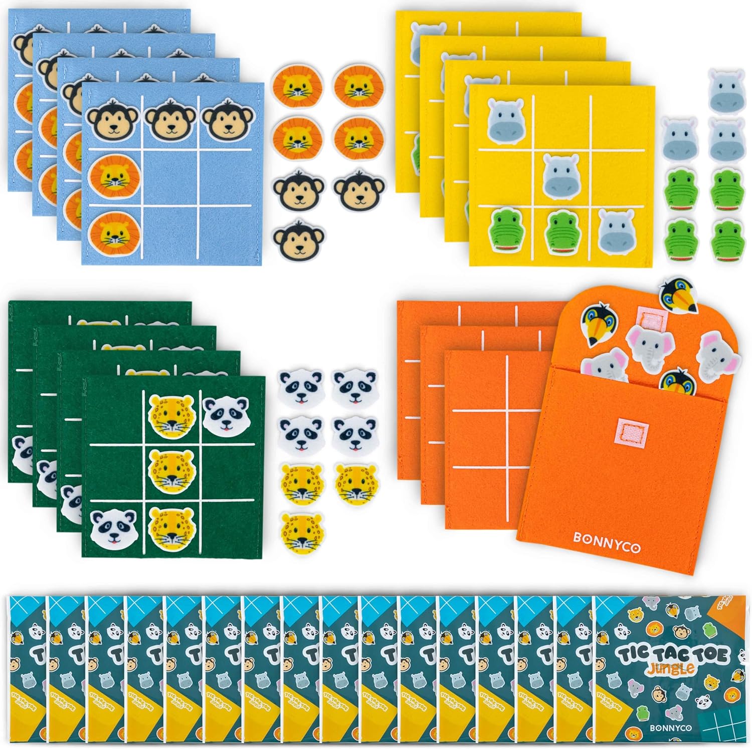 BONNYCO Tic Tac Toe Jungle Animals Party Bag Fillers for Kids Unisex Pack 16 Children Birthday Party Favours, Toys for Toddler 3 4 5 6 7 8 9 Years Old. Class Prizes and Learning Games Ready to Gift