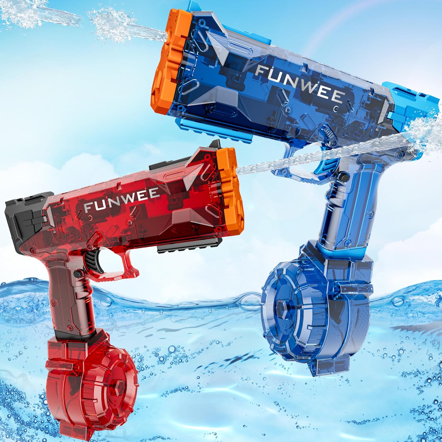 Funwee 2 Pack Electric Water Guns, Full Automatic Electric Squirt Gun High Capacity 500+ Water Blasts, Long Range Water Pistol Blaster Soaker, Summer Outdoor Pool Auto Water Toy for Adult Kid