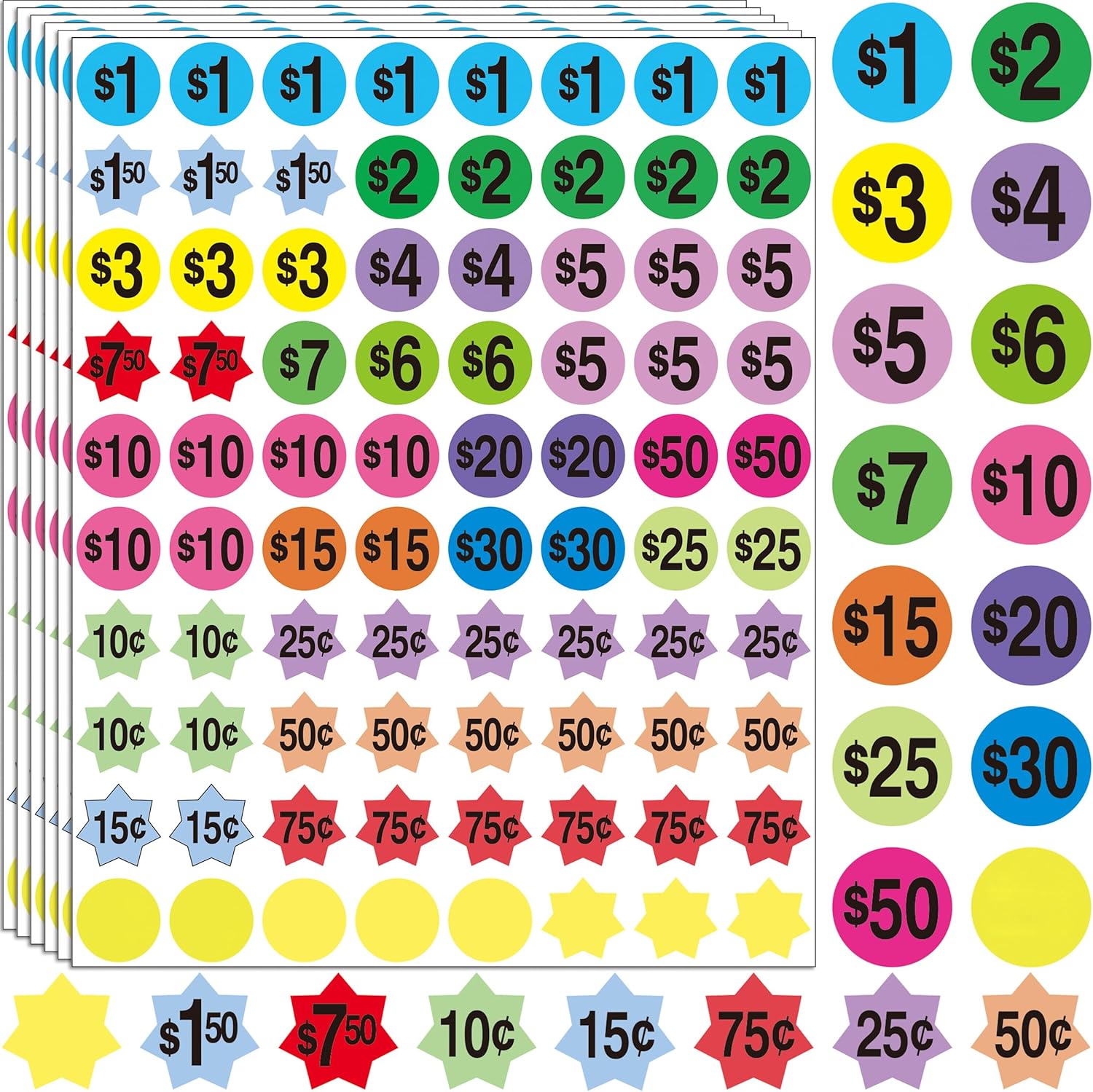 YSHIHE Yard Sale Price Stickers 3/4" Round Bright Colors Label for Garage Sale, Flea Market Pricing - 1600 Pcs Pre-Printed Labels With Price