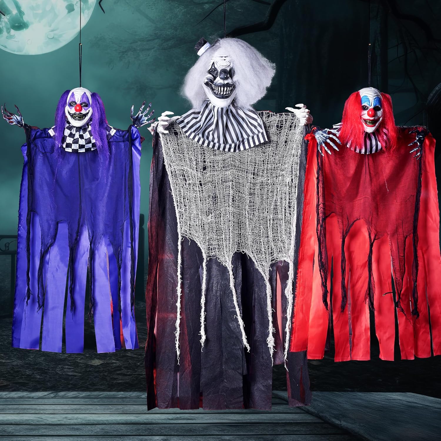 JOYIN 3 Pcs Hanging Clown Decor Halloween Decorations Outdoor, Party Supplies Props Haunted House Front Porch Yard Garden Lawn Patio Scary Horror