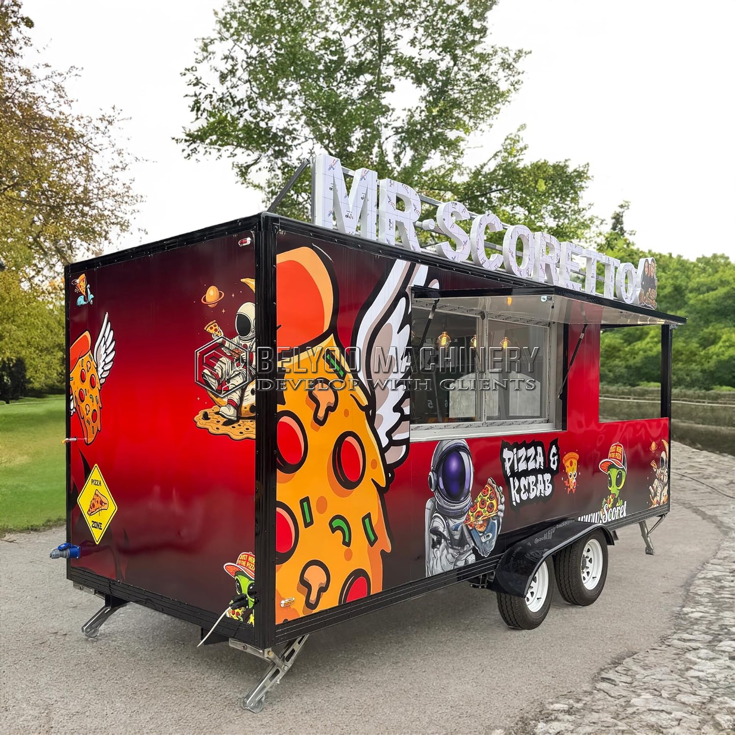 BBQ Food Trailer, Mobile Barbecue Food Trucks for Sale, Outdoor Stainless Steel Vending Cart with Smoke & Grill, Concession Trailer for Commercial Use