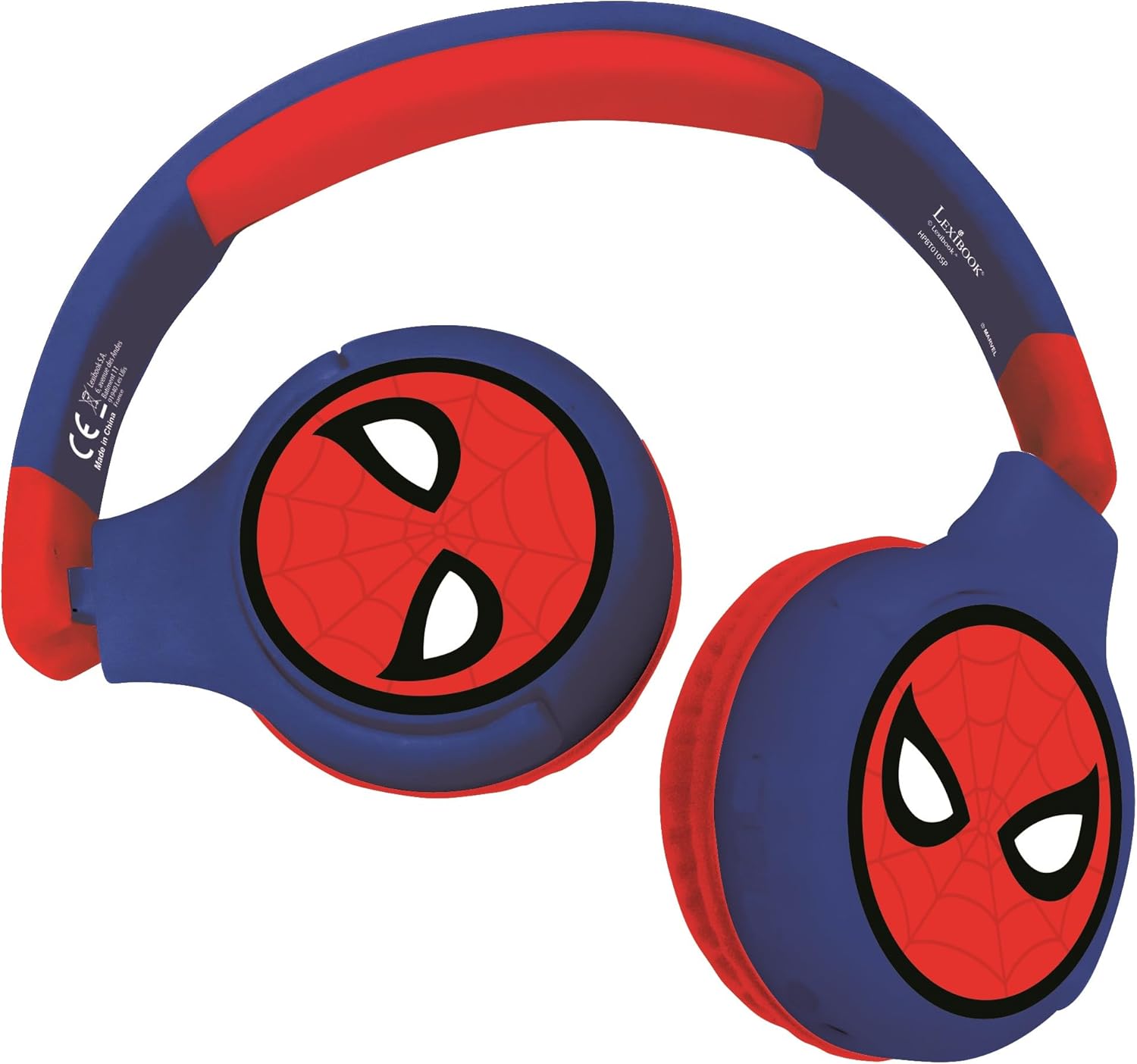 LEXIBOOK, Spiderman, 2-in-1 Bluetooth Headphones Stereo Wireless Wired, Kids Safe for Boys Girls, Foldable, Adjustable, red/blue, HPBT010SP