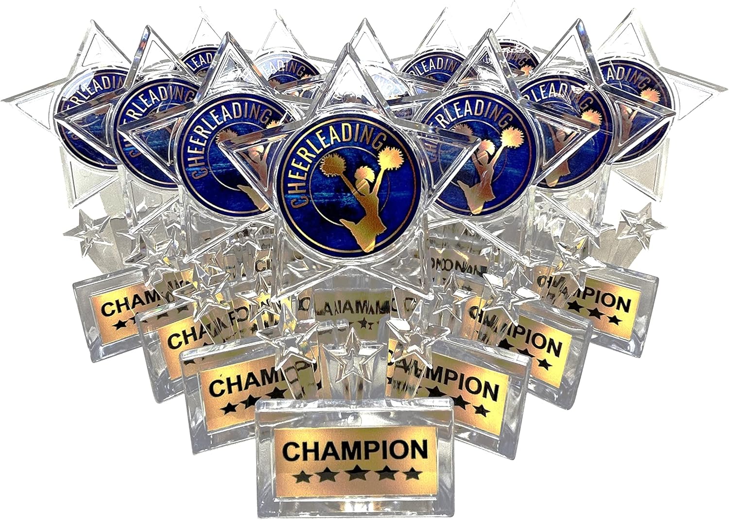 Express Medals 6.5 Inch Clear Acrylic Star Cheerleading Champion Trophy Awards (Pack of 12)