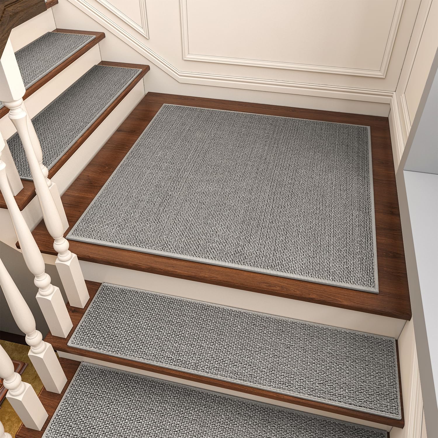 PADOOR Non Slip Stair-Treads Matching-Mat for Wooden Steps, Square Rubber Backing Non Slip Stair Landing Mat 31x31 inch