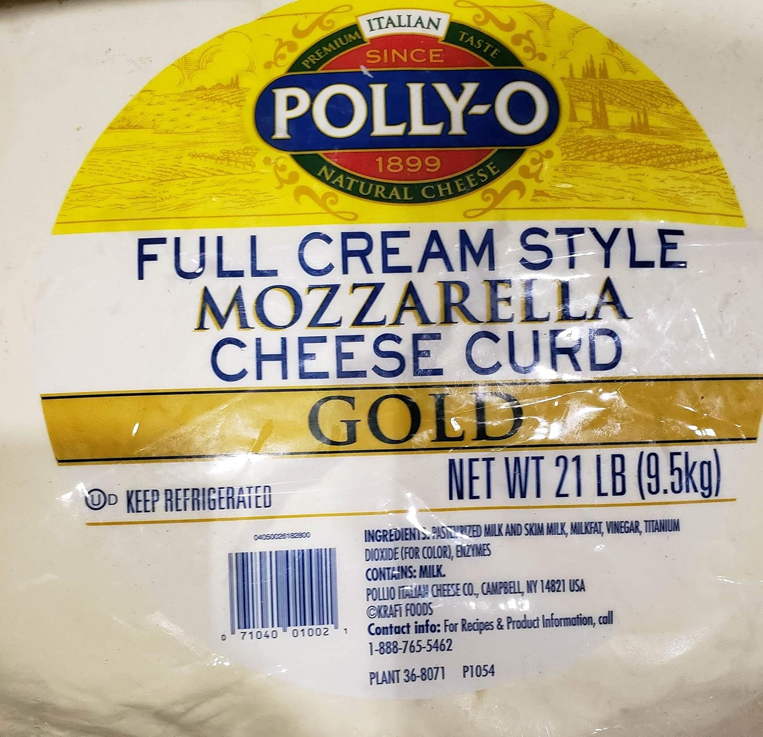 Polly-O Full Cream Style Mozzarella Cheese Curd GOLD Net 21lb (9.5kg)