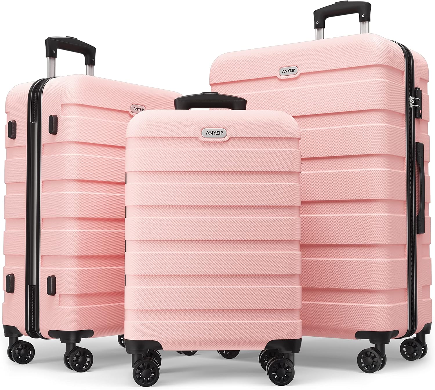 AnyZip Luggage Sets 3 Piece PC ABS Hardside Lightweight Suitcase with 4 Universal Wheels TSA Lock Carry On 20 24 28 Inch Pink