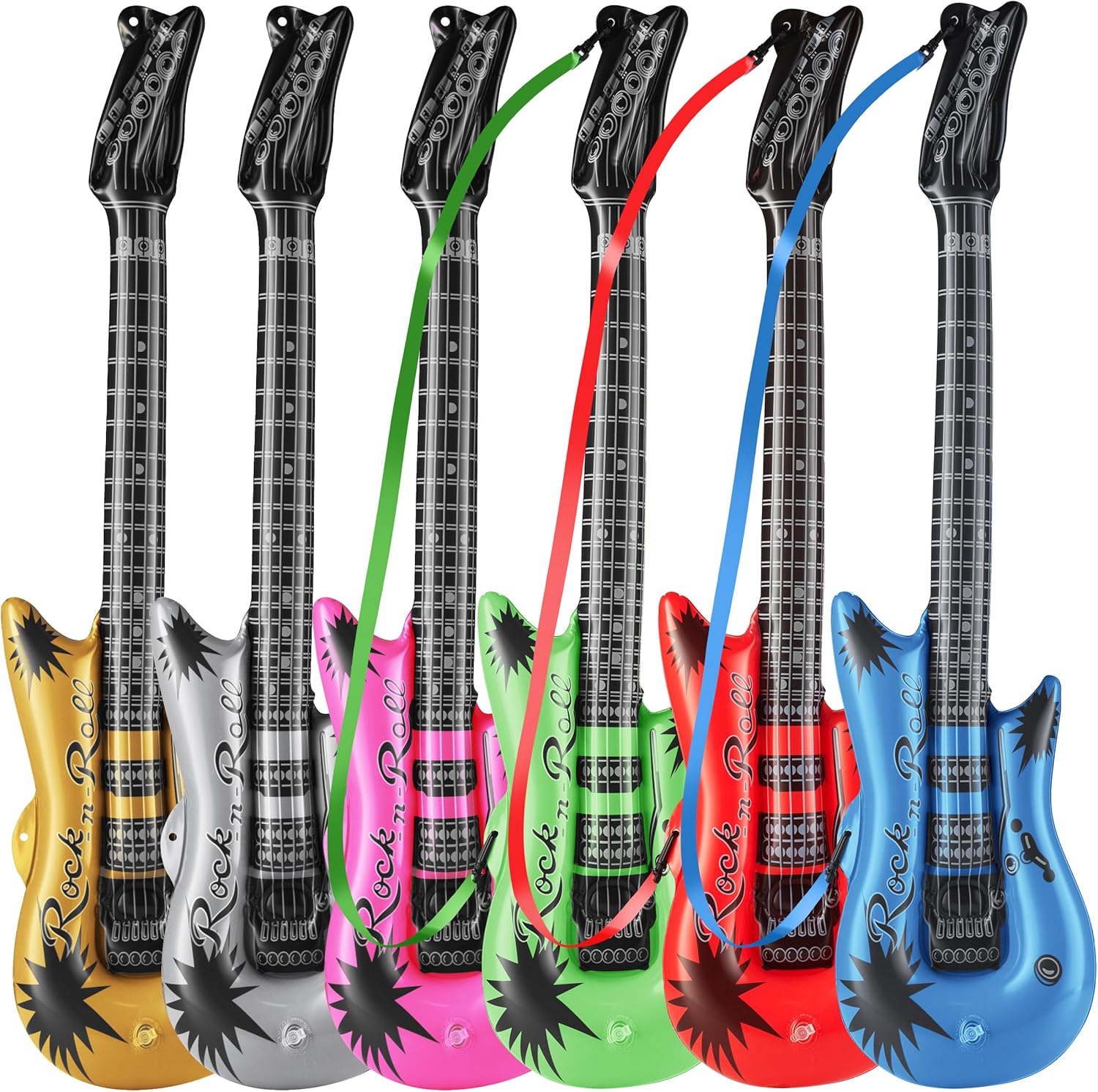 Bedwina Inflatable Guitar for Kids - (Pack of 6) 36-inch Neon Blow Up Guitar Instruments, Party Favors, Giveaways, DJ-Props, Photo-Booth, Birthdays, Rock Star, Rock and Roll Party Decorations