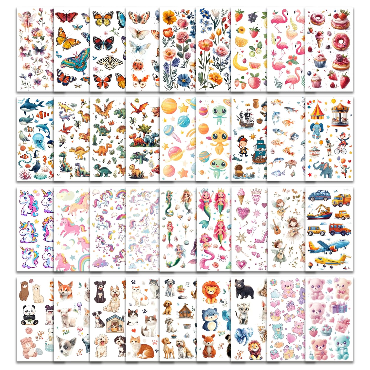 Tattoos for Kids, 350+ Mixed Styles (37 Sheets) Temporary Tattoos Stickers Set Gift for Girls and Boys, Space Dinosaur Animals Butterfly Tattoos for Kids Birthday Party Supplies
