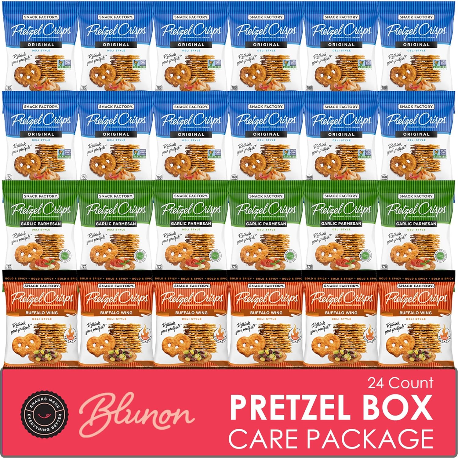 Pretzel Crisps Variety Pack - Bulk Assortment Snack Factory - Care Package Gift Box (24 Count)