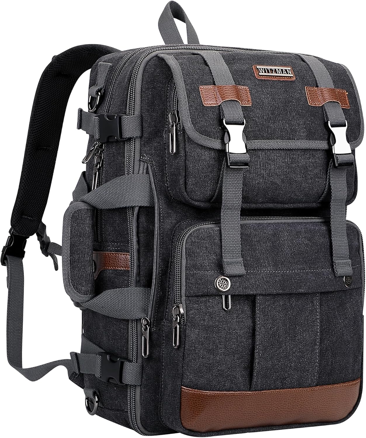 WITZMAN Canvas Backpack Large Carry On Travel Backpack Duffel Bag Fit 18 inch Laptop for Men Women (A6617-3 Black)