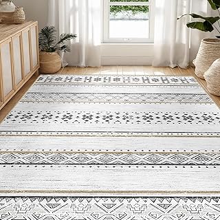 BESTSWEETIE 5x7 Area Rug for Living Room Washable Rug Moroccan Farmhouse Neutral Geometric Low Pile Water Repellent Non-Slip Soft Rug for Dining Room Bedroom Black/Brown/Navy