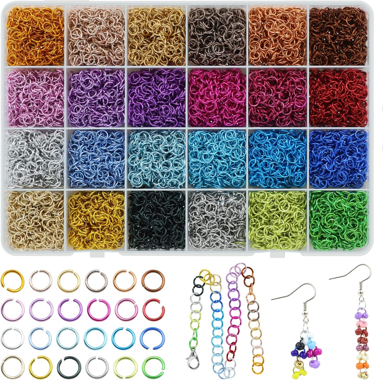 About 7200pcs 24 Colors Jump Rings Jewelry Findings 6mm Jewelry Open Jump Rings for Choker Bracelets Necklaces Chain Jewelry Making