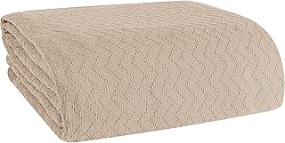 BELIZZI Home 100% Cotton Bed Blanket, Breathable Thermal Blanket Twin Size, Soft Chevron Thermal Blanket 60"x90", Cotton Bed Blanket, Perfect for Layering Any Bed for All Season, Beige