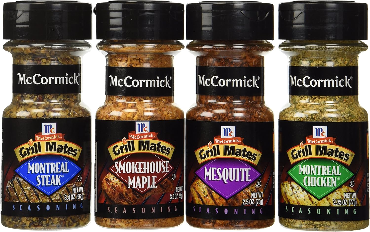 McCormick GRILL MATES 4 Pack Smokehouse Maple - Montreal Steak - Roasted Garlic & HERB - Mesquite SEASONINGS Gift Pack