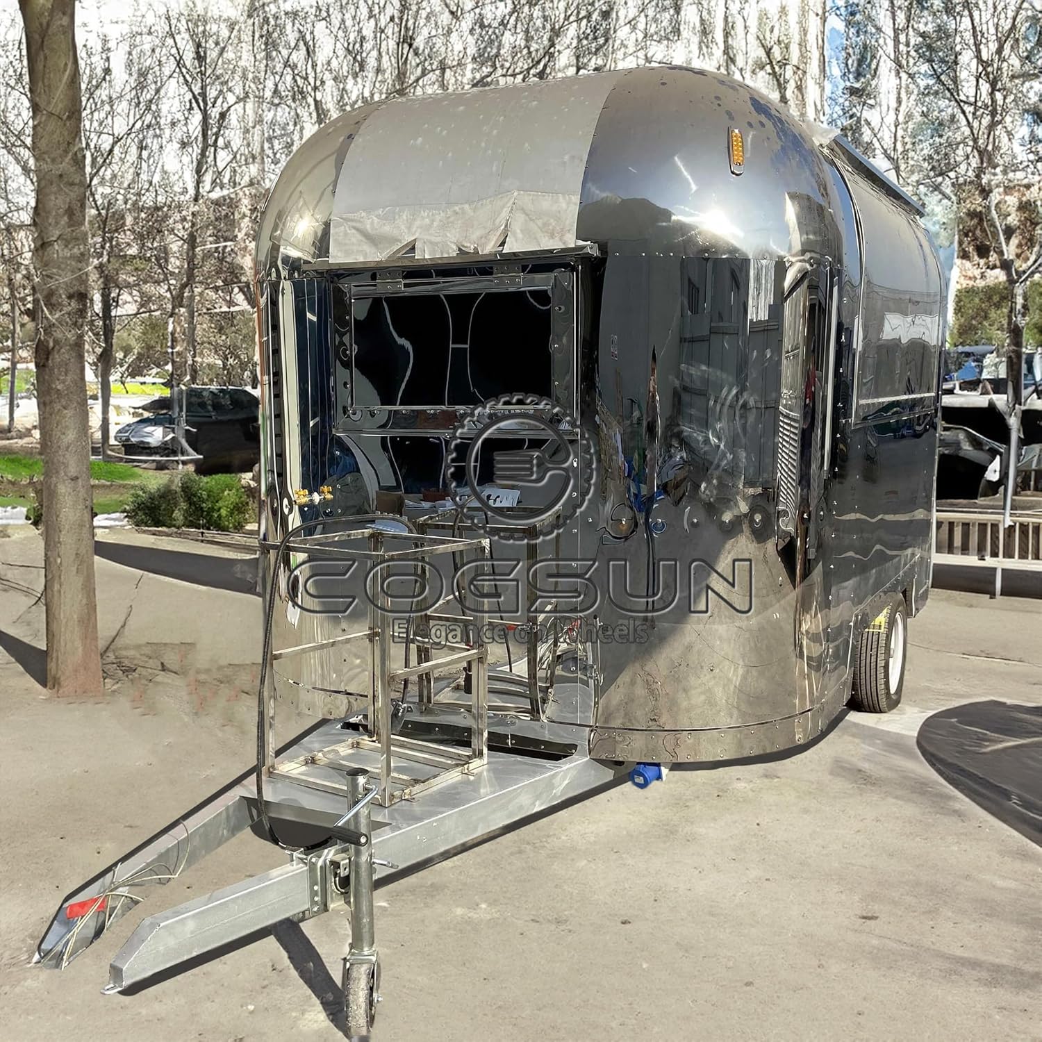COGSUN Mirror Food Trailer, Mobile Kitchen Vending Cart with Concession Window, Ice Cream, Pizza, and Donut Trailer with Accessories, Small Trailer & Travel Trailer (3.5M)