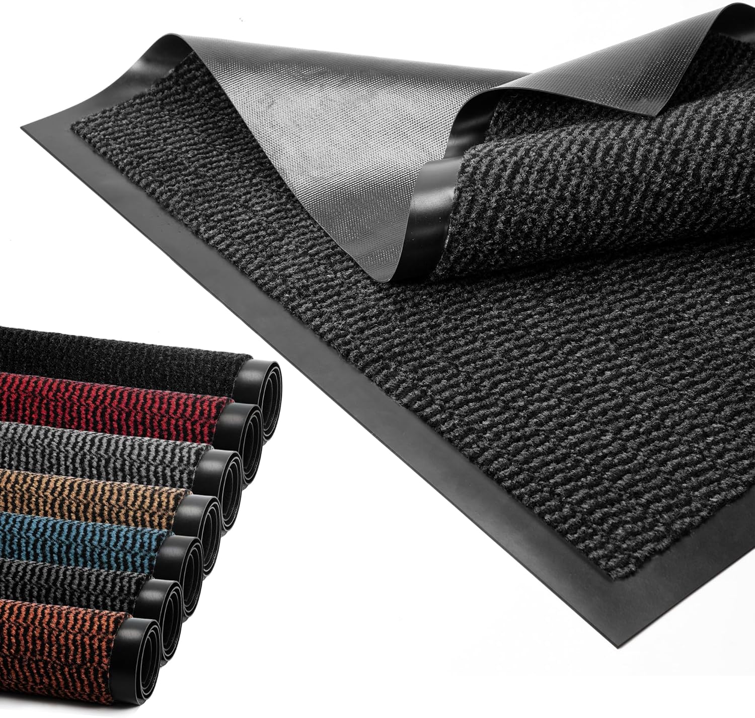 BLADO Door Mat Barrier Mat Non Slip Rubber Mats Washable Heavy Duty | Floor Mats Kitchen Rugs Dirt Trapper Doormat Entrance Rug Shoes Scraper Super Absorbent Carpet (40cm x 60cm, Anthracite)