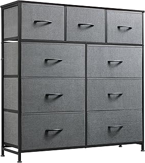 WLIVE 9-Drawer Dresser, Fabric Storage Tower for Bedroom, Hallway, Entryway, Closet, Tall Chest Organizer Unit with Fabric Bins, Steel Frame, Wood Top, Easy Pull Handle, Dark Grey
