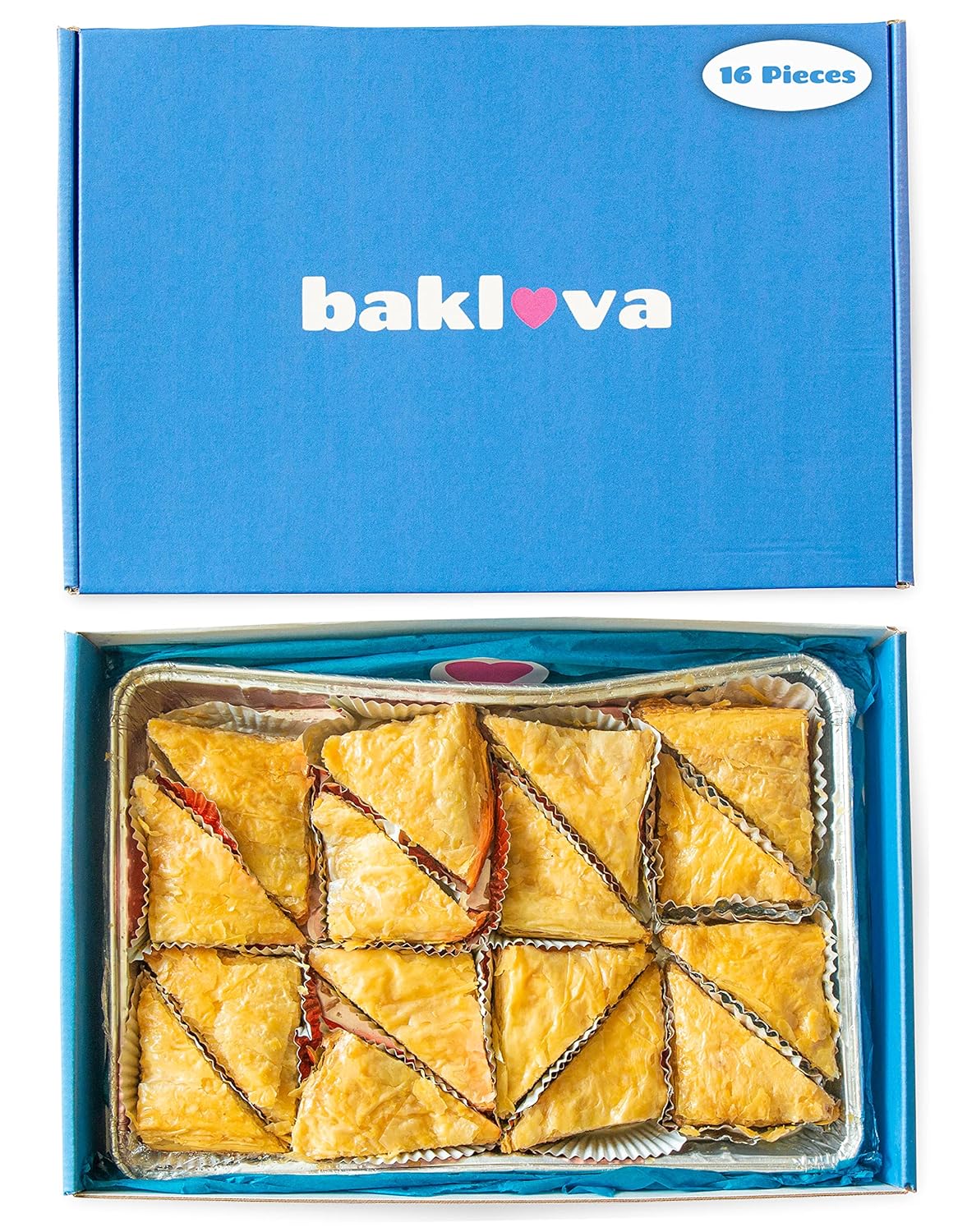 Bakluva 16-Piece Baklava Pastry Dessert Gift Box - (16) Large 2.3 oz (66 gram) Pieces - Perfect for Gifts, Parties, and More