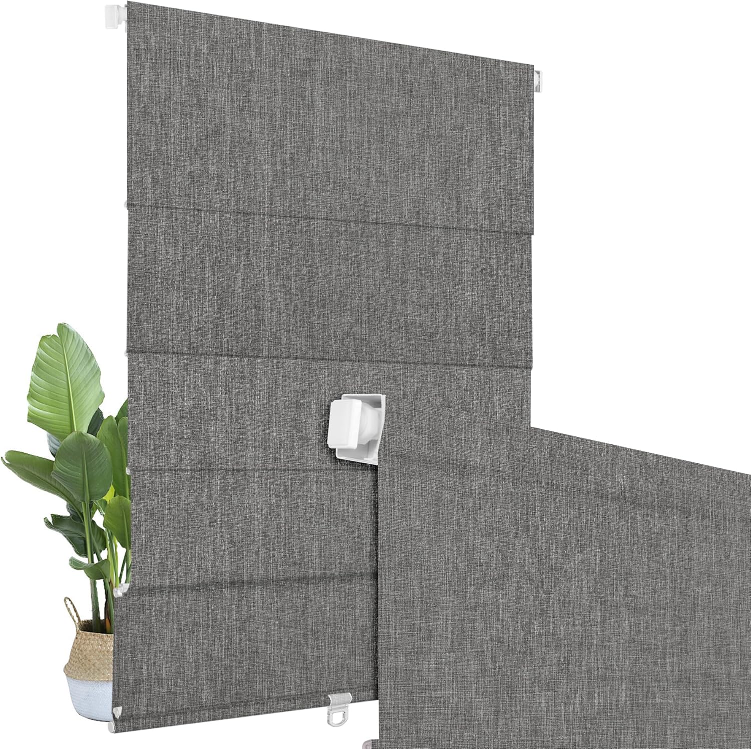 BERISSA No Drill Cordless Roman Shades for Window, Blackout Roman Blinds Room Darkening Pull Down Blinds Easy Install Linen Roman Window Shades for Door,Windows,Bedroom,Custom Size,Linen Dark Gray