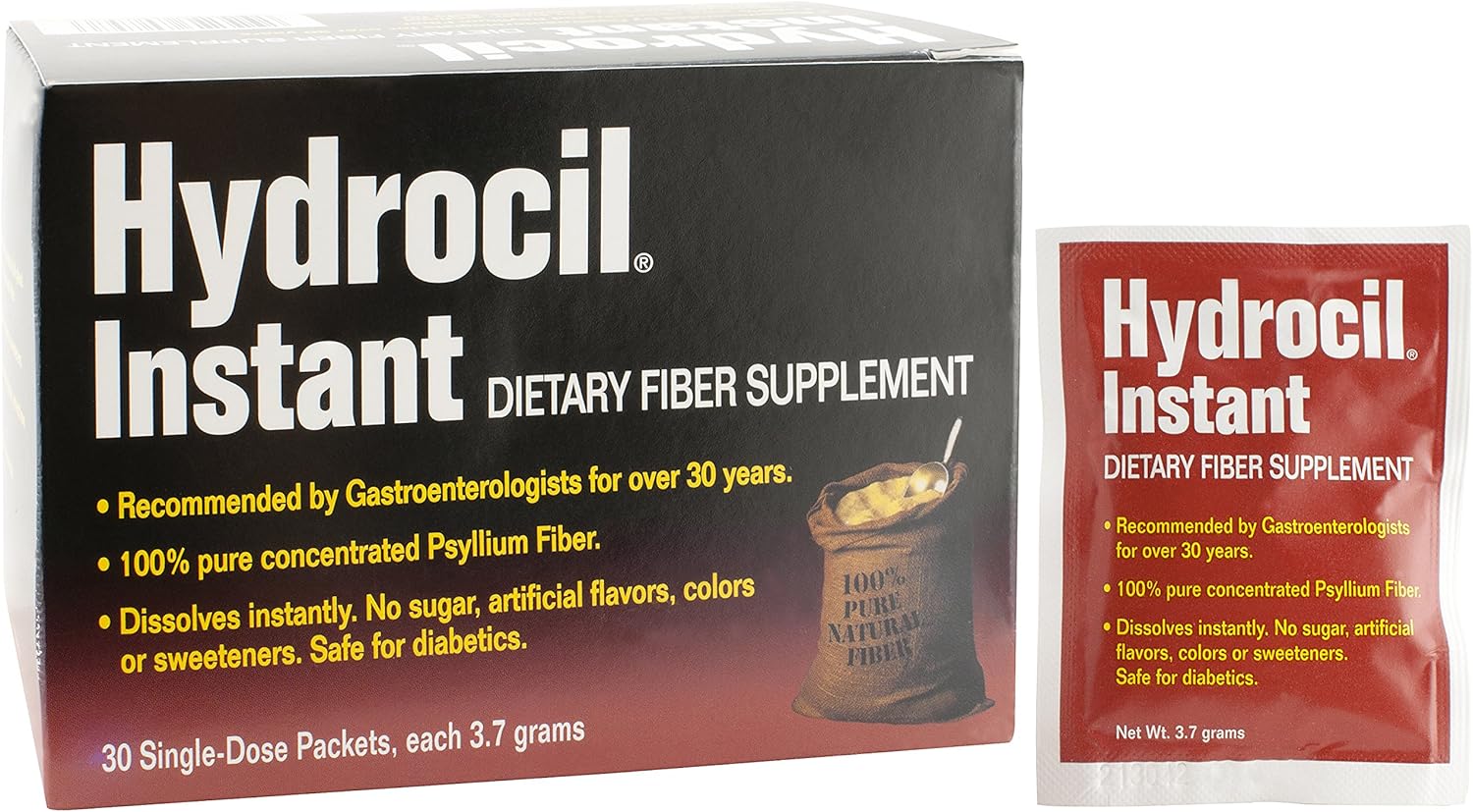 Dietary Fiber Supplement, Psyllium Husk Powder, 30 Single-Dose Packets