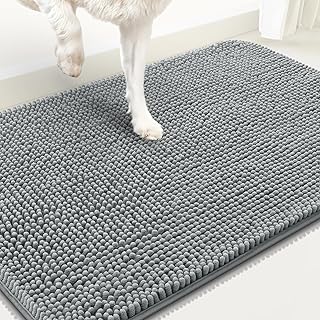 OLANLY Dog Door Mat for Muddy Paws 30x20, Absorbs Moisture and Dirt, Absorbent Non-Slip Washable Mat, Quick Dry Chenille, Mud Mat for Dogs, Entry Indoor Door Mat for Inside Floor, Grey