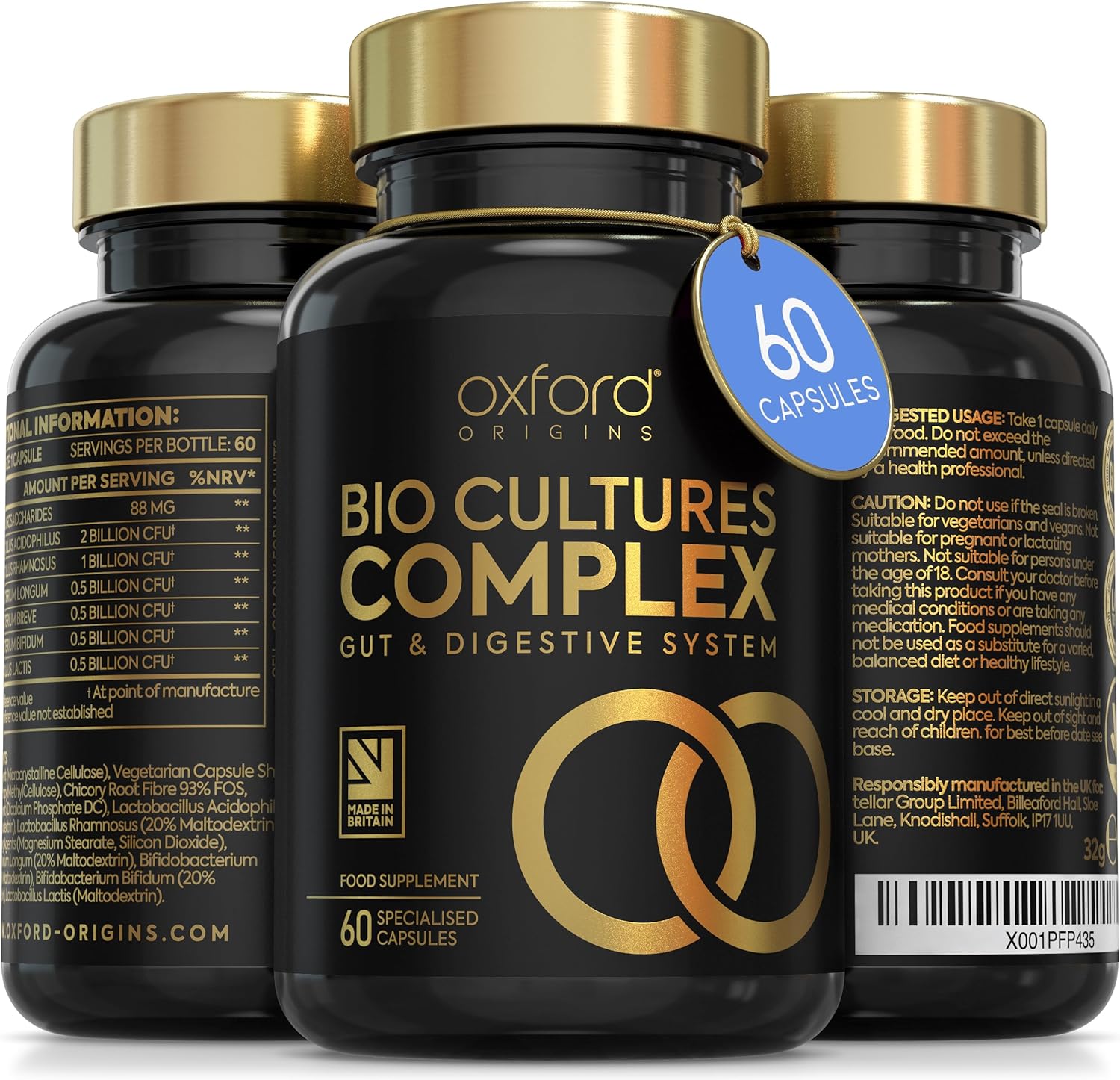 Advanced Probiotics for Gut Health | Made in The UK | Scientifically Formulated Pre & Probiotic Gut Health Supplements | Capsules with 5 Billion Bacterial Cultures, 100 Billion CFU/g | 60 Capsules