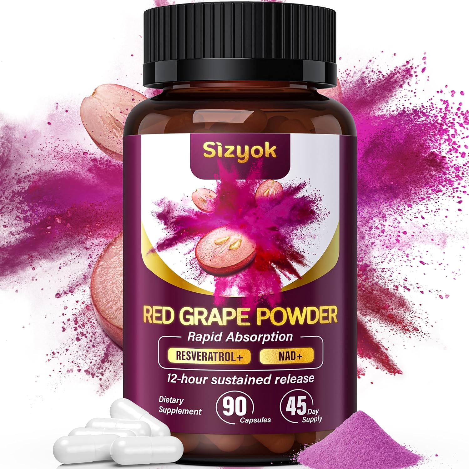 Piceid Resveratrol Supplement and NAD+ Cell Regenerator, Nitric Oxide Supplement, Support Heart Health, Blood Flow, Cellular Energy Production & Metabolism, Red Grape Powder, 45 Day Supply