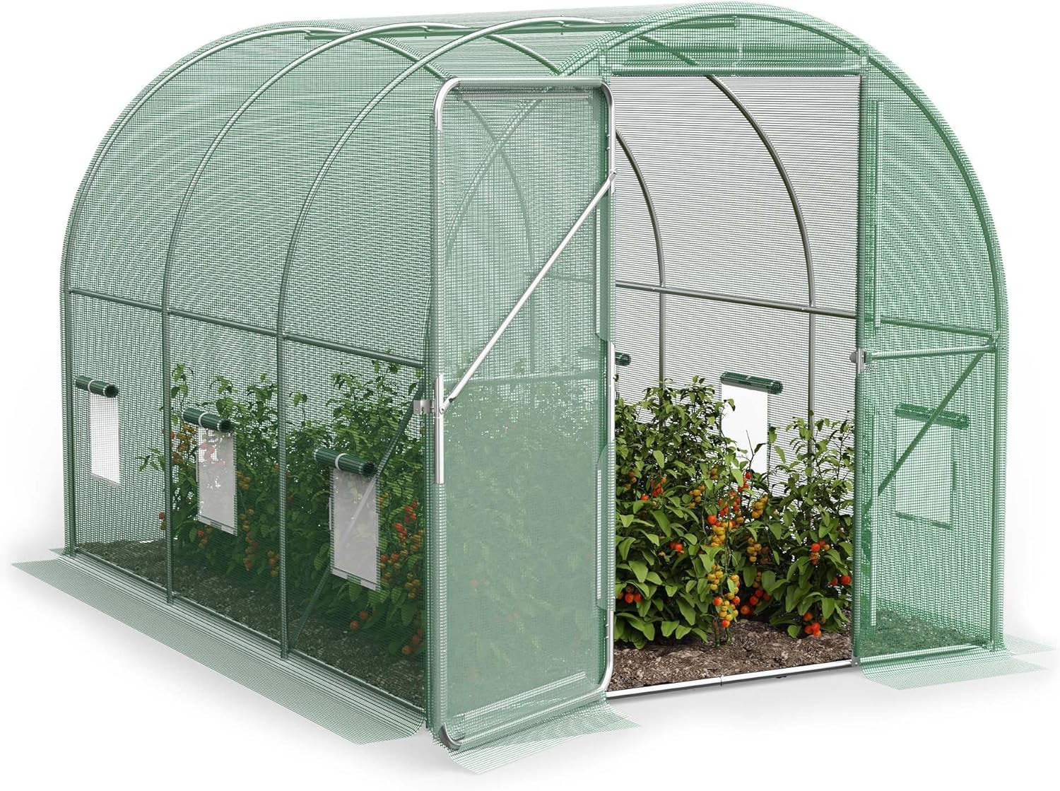 VonHaus Polytunnel Greenhouse – 3 x 2m Walk in Poly Tunnel Tent – 6m² Heavy Duty Weatherproof Green House for Garden and Outdoor with Roll-up Mesh Windows, Galvanised Steel Frame and Hinged Door
