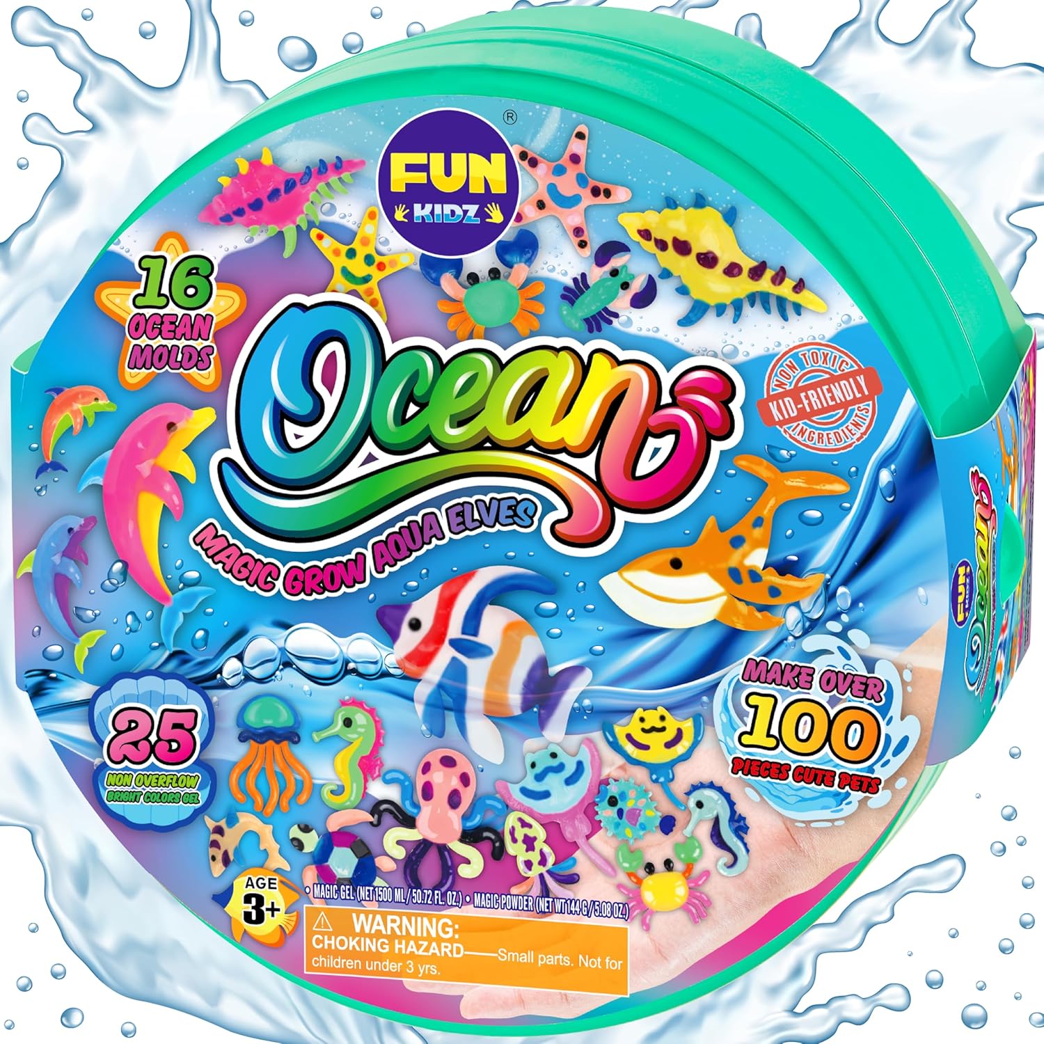 Ocean Magic Water Elves Toys Kit, FunKidz Aqua Squishy Craft Kit for Kids 25 Bright Ocean Colors Gel 16 Ocan Creature Molds Great Birthday Gift for Boys Girls Summer Activities