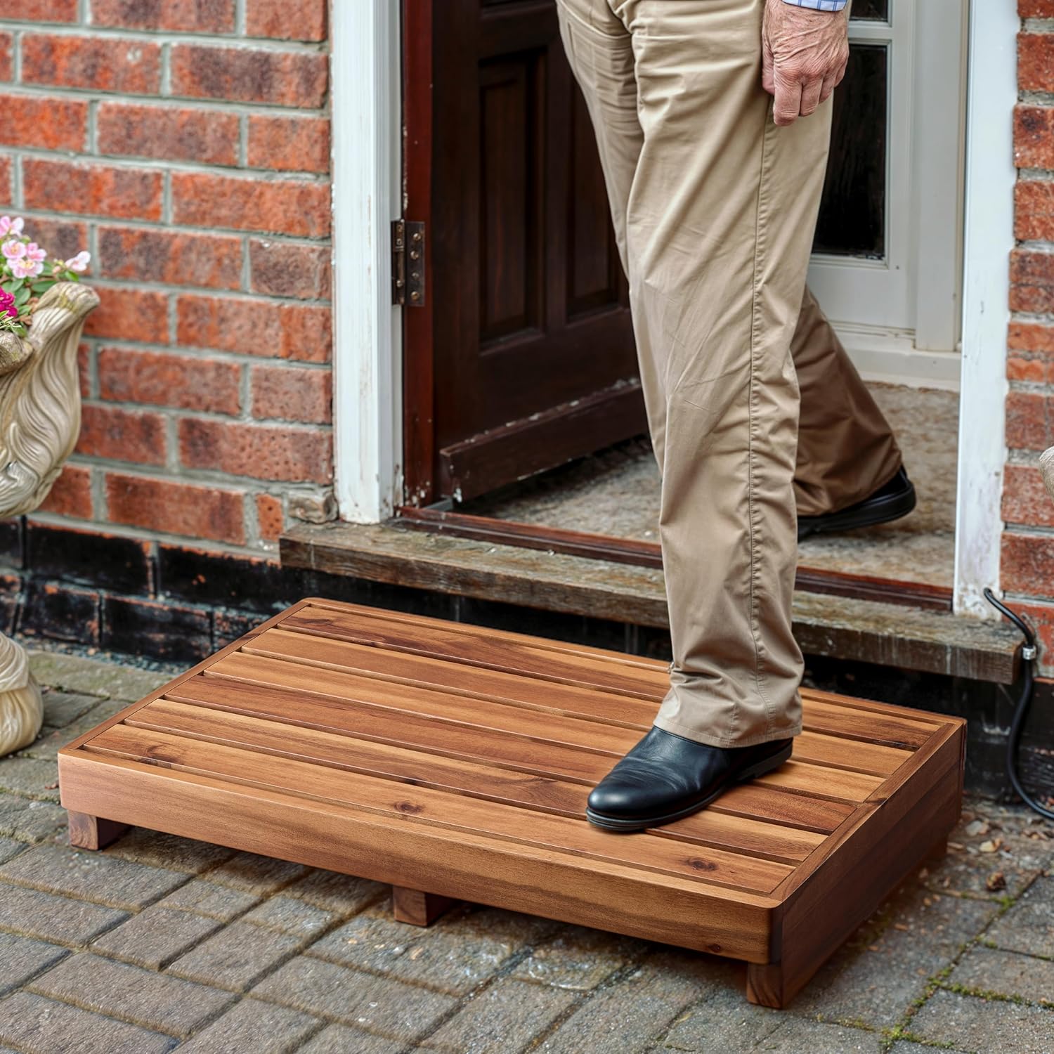 TINAMO 3.5" One Step Stool for Elderly, Acacia Wood High Riser Step Stool for Bed - 550 Lbs Wooden Mobility Stepping Stools for Adults, Kids/Bedside, Bathroom, Kitchen, Garden (Acacia, 3.5" Height)