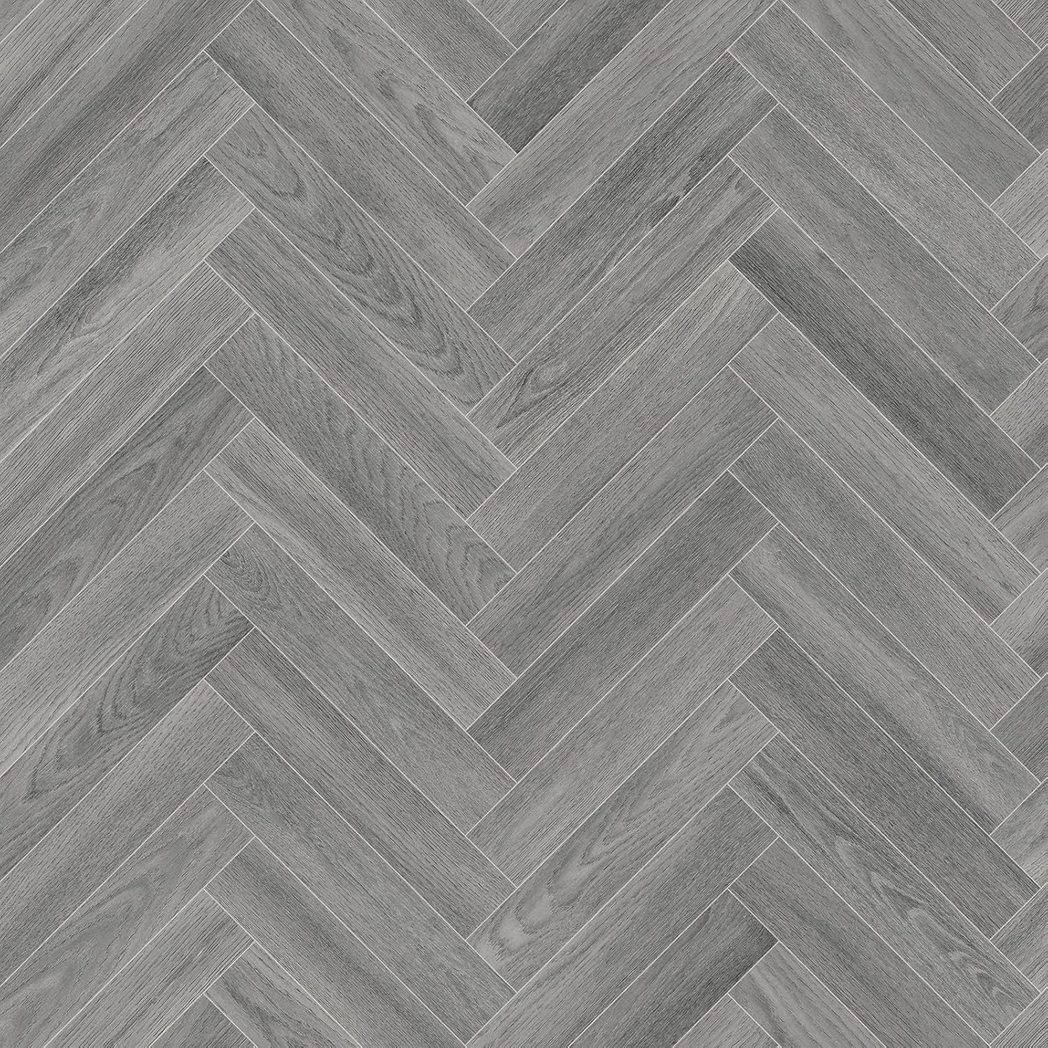 Grey Modern Herringbone Parquet Effect Maestro Vinyl Flooring 2mm Anti-Slip Lino for Kitchen Bathroom (W: 3m x L: 2m)