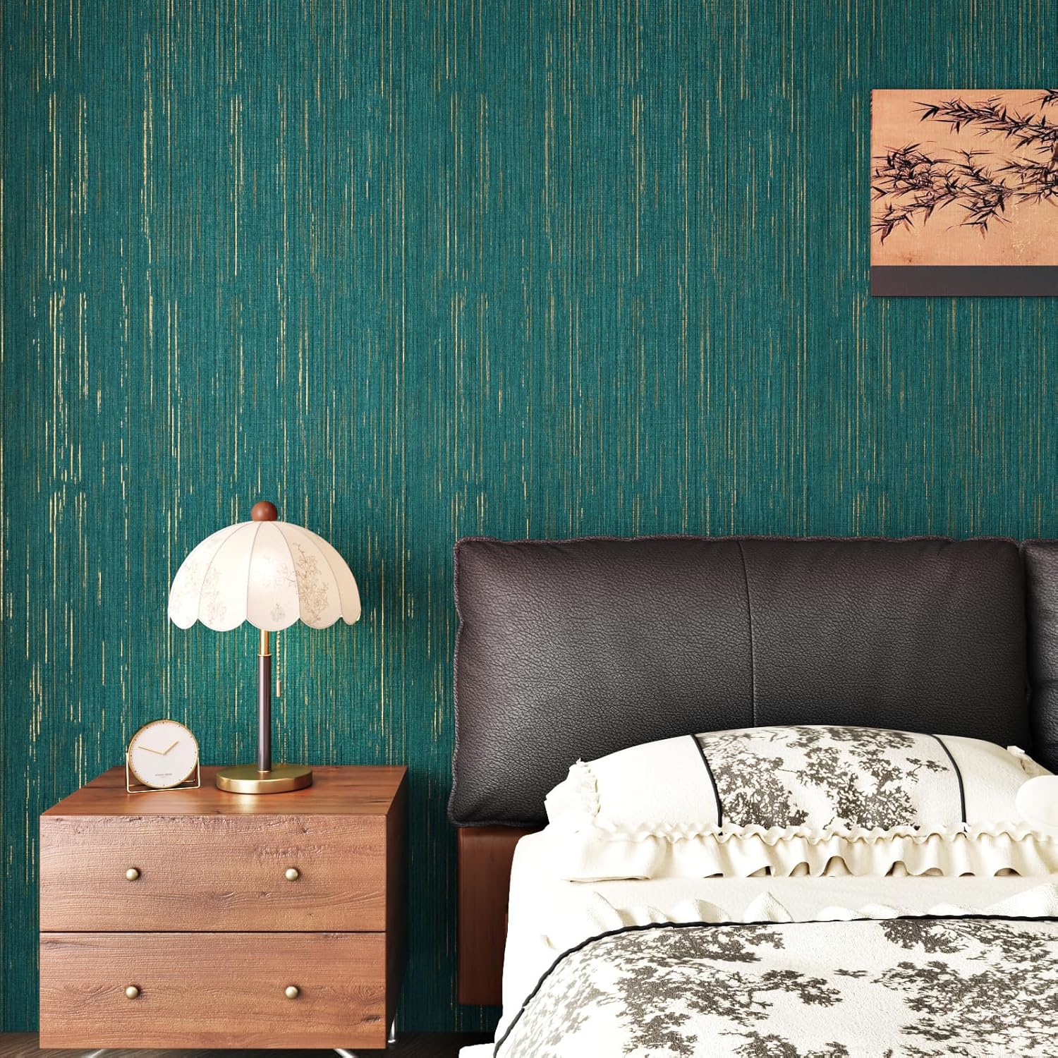 WESTICK Green Grasscloth Peel and Stick Wallpaper Retro Emerald Contact Paper Faux Fabric Texture Vinyl Roll Removable Waterproof Stick on Wallpaper for Walls Bathroom Kitchen Cabinet 15.8” x 394”