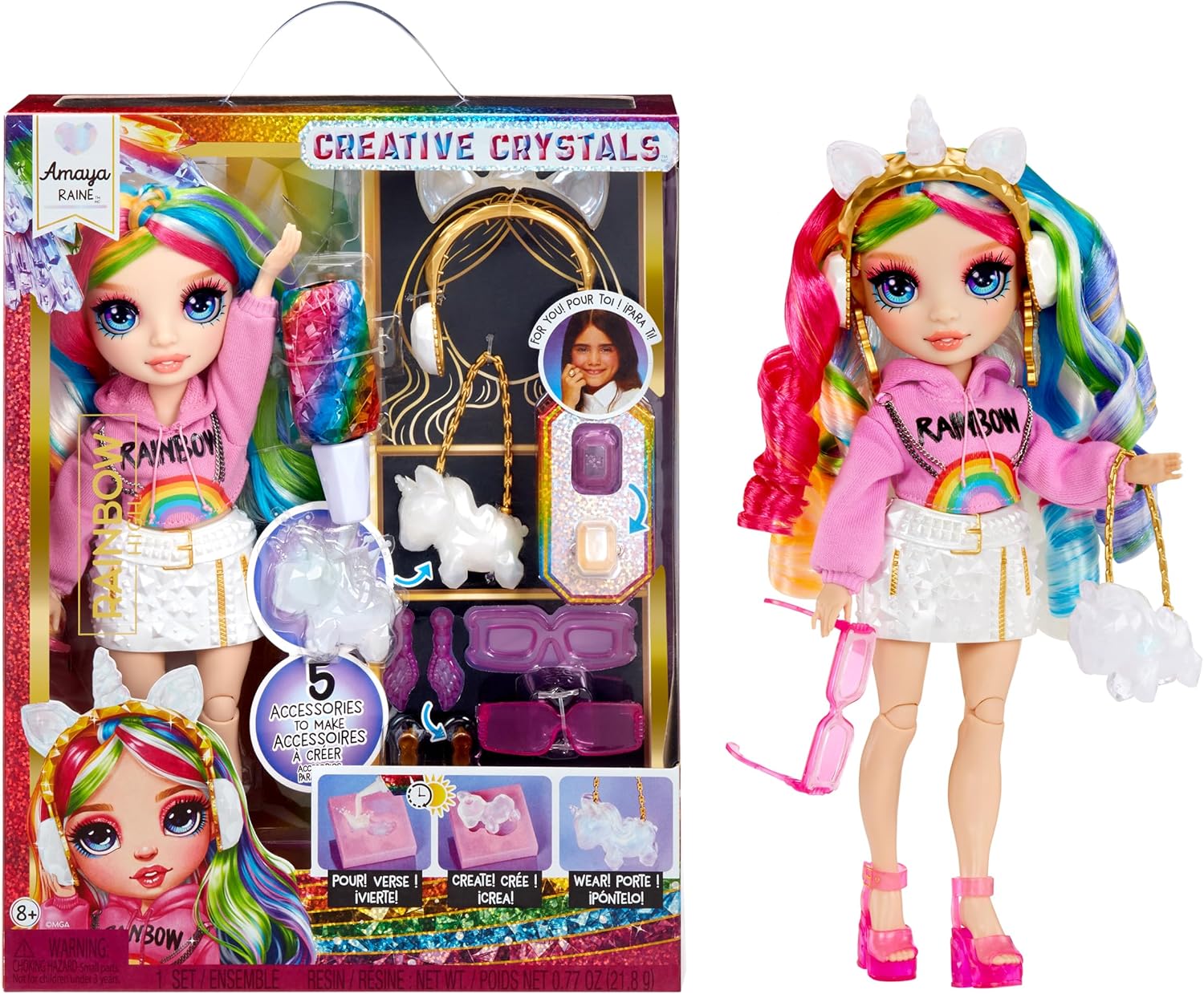 Rainbow High Creative Crystals Amaya - Rainbow 11” Fashion Doll with Crystal Accessory Make It Kit, Ring for You, DIY, Crafts, Resin Play, Kids Gift 8+