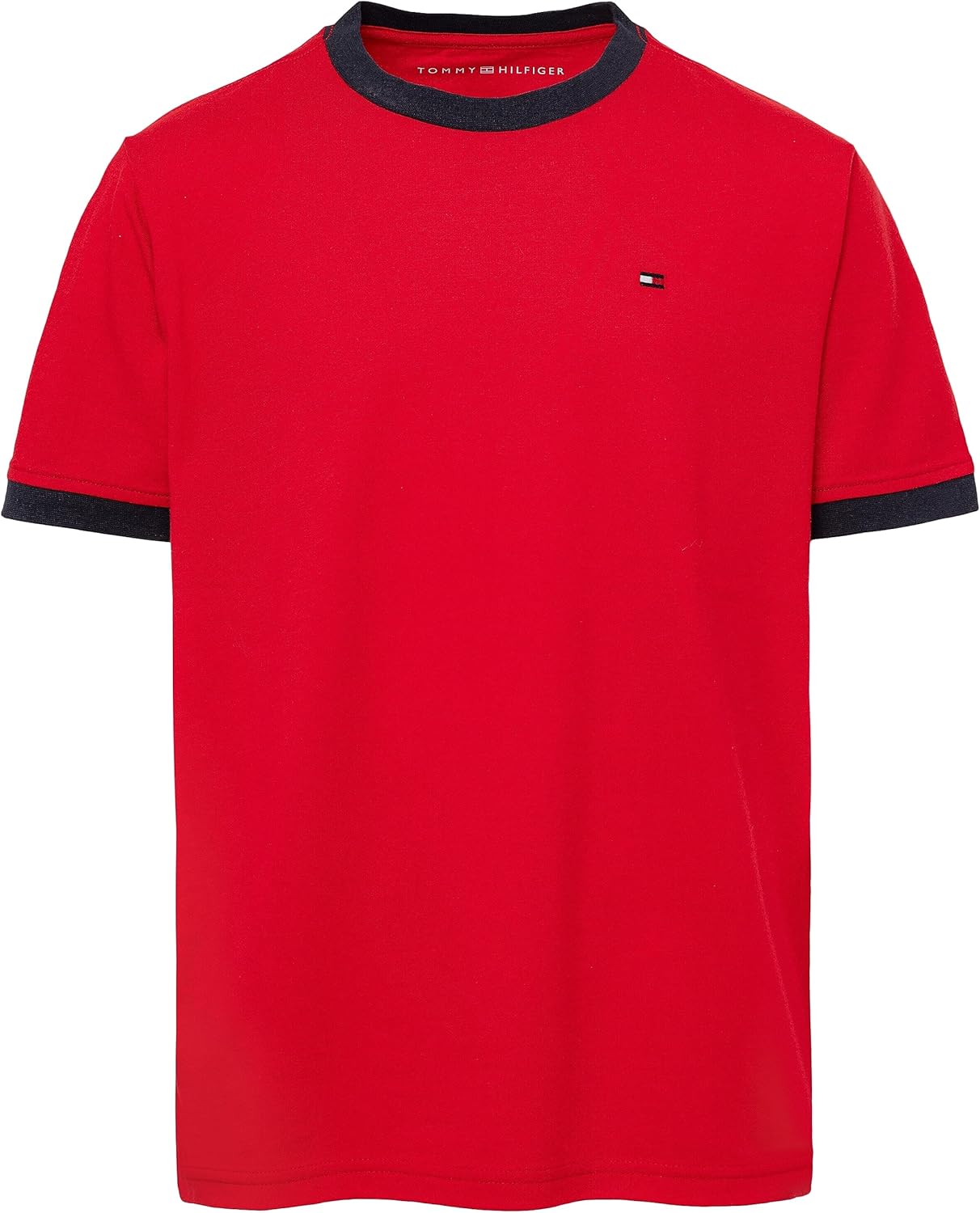 Tommy Hilfiger Boys' Short Sleeve Solid Ringer Crew Neck T-Shirt, Soft, Comfortable, Relaxed Fit